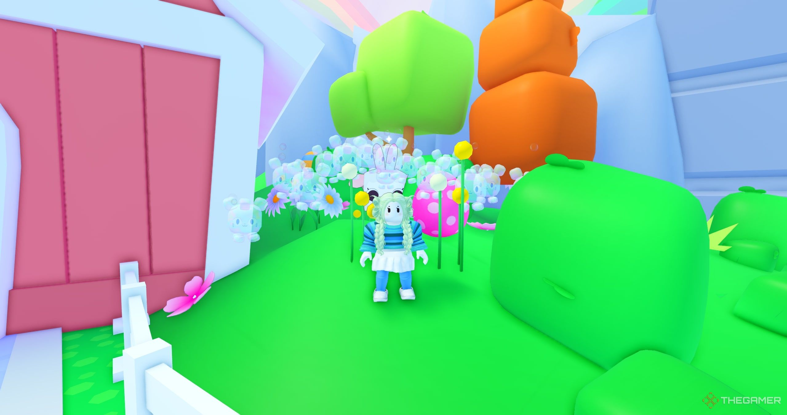 A roblox character playing an Easter Event in Pet Sim 99.
