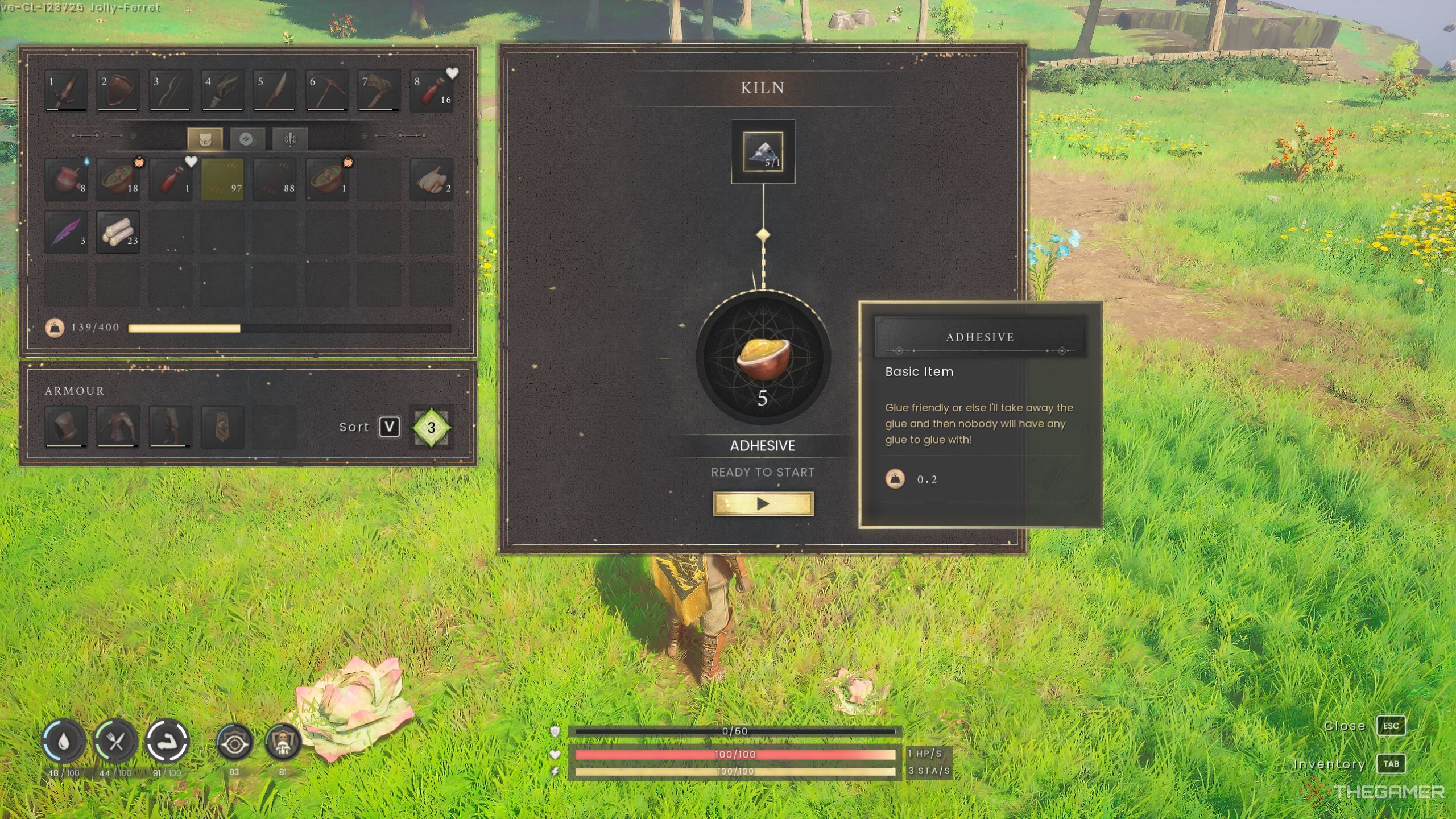 Runescape Dragonwilds making adhesive from swamp tar.