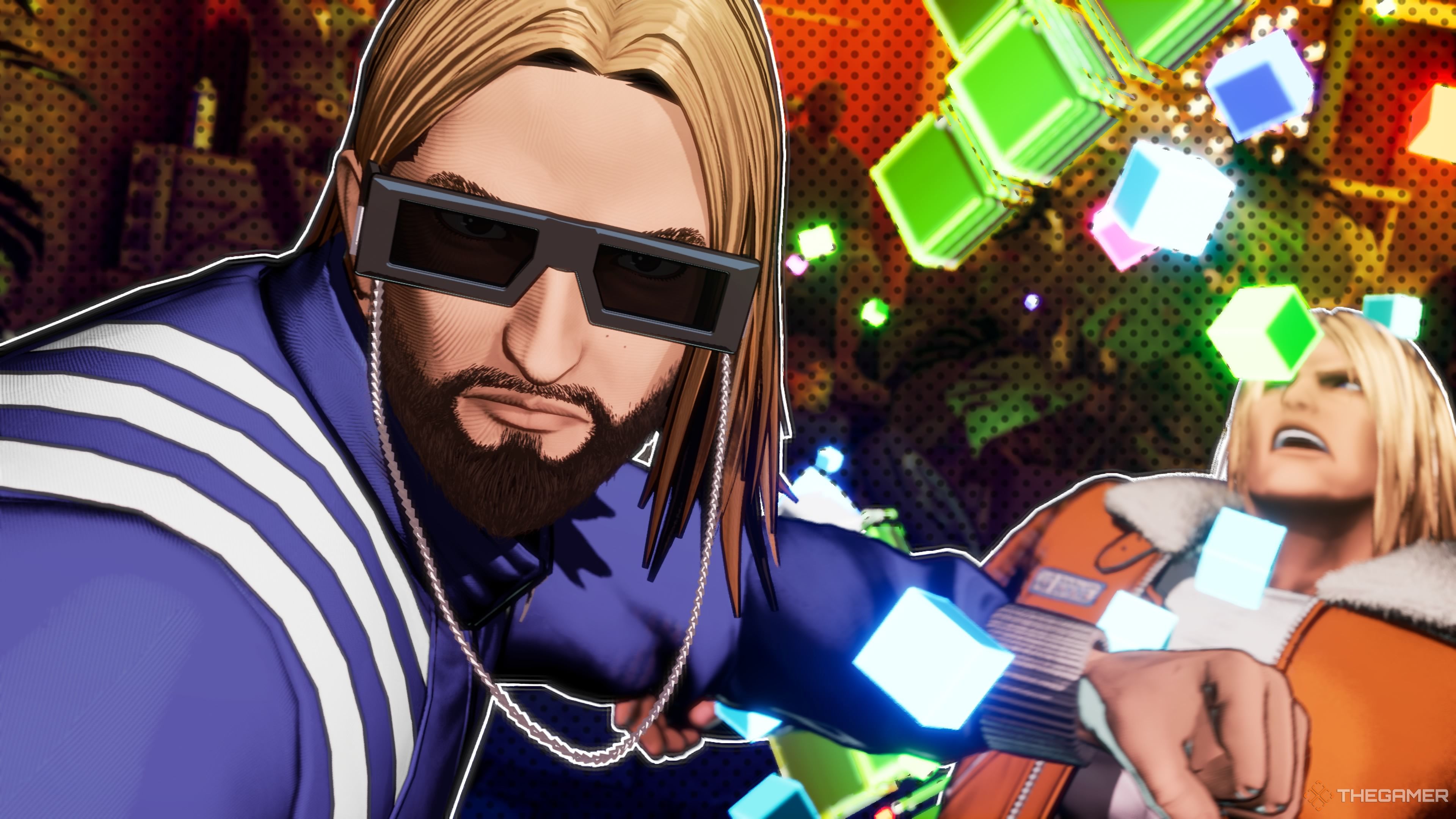 Salvatore Ganacci staring at the player as he punches Terry in Fatal Fury City of the Wolves.