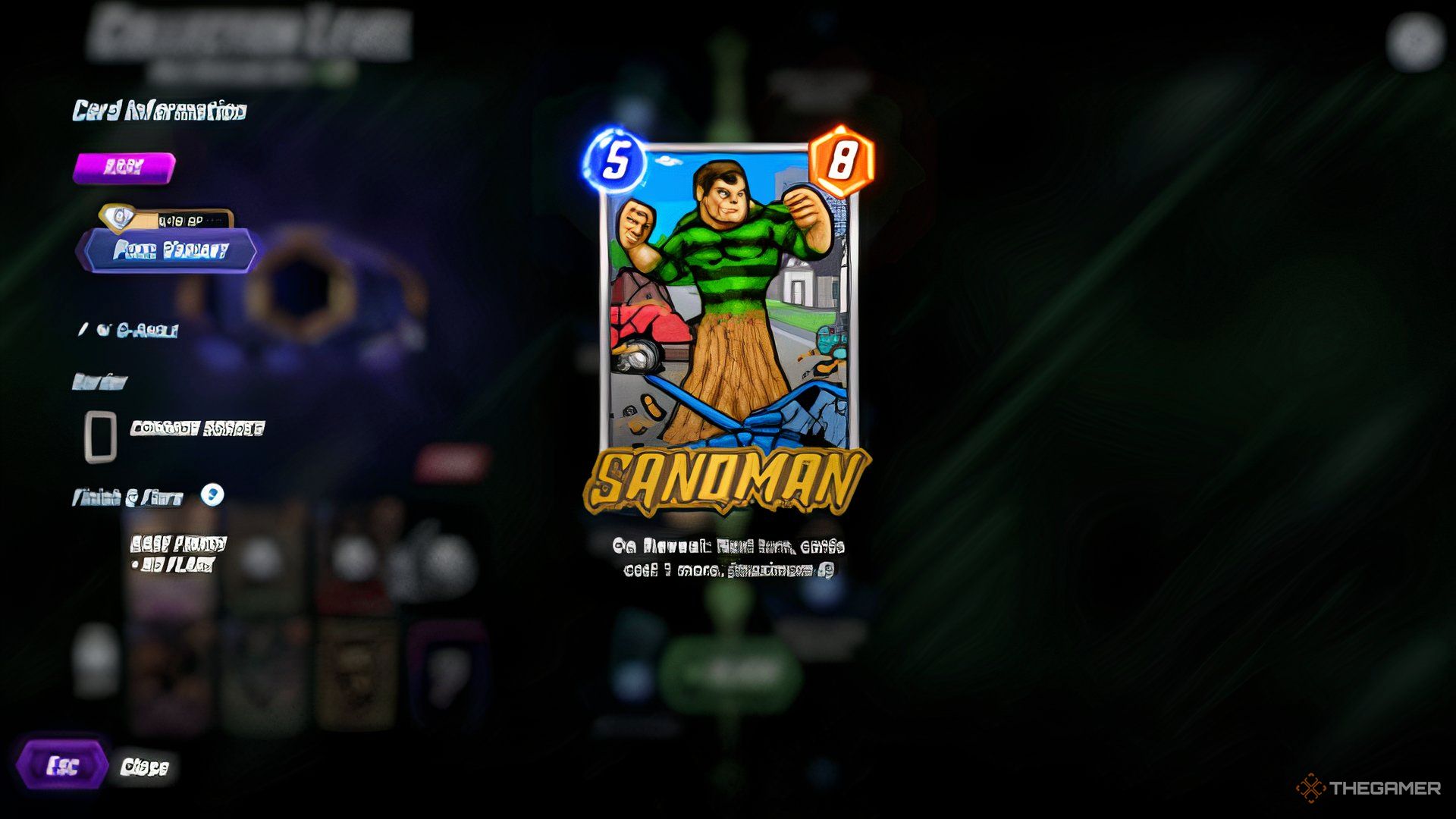 A pixelated card image of Sandman clenching his fists in Marvel Snap.