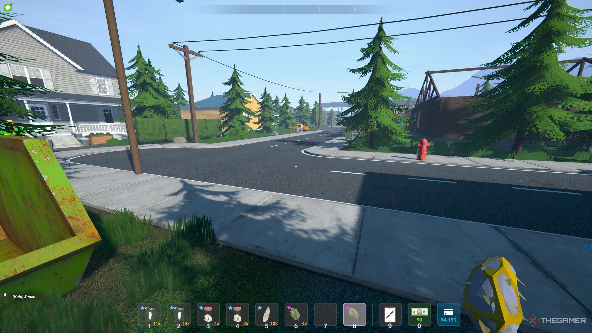 first person view of the player holding the Purple Cheese drug. 