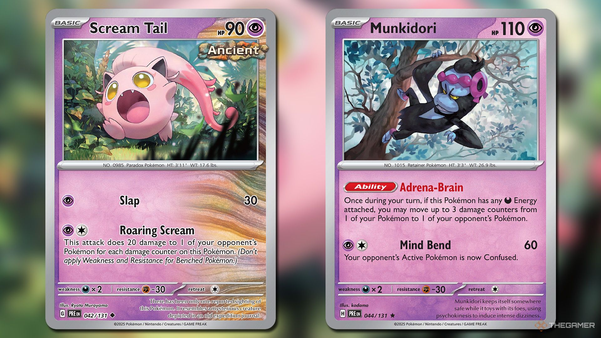 Scream Tail and Munkidori cards in Pokemon TCG.