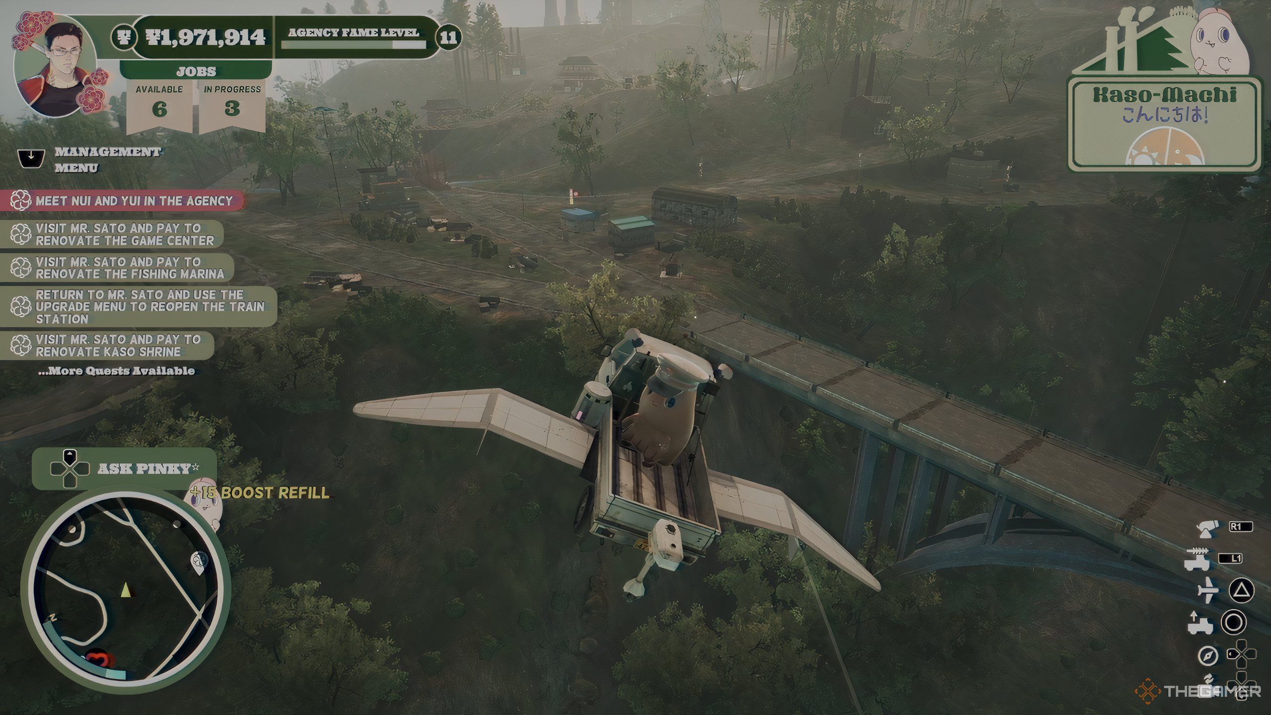 Pinky and the Janitor flying around in his truck in Promise Mascot Agency.