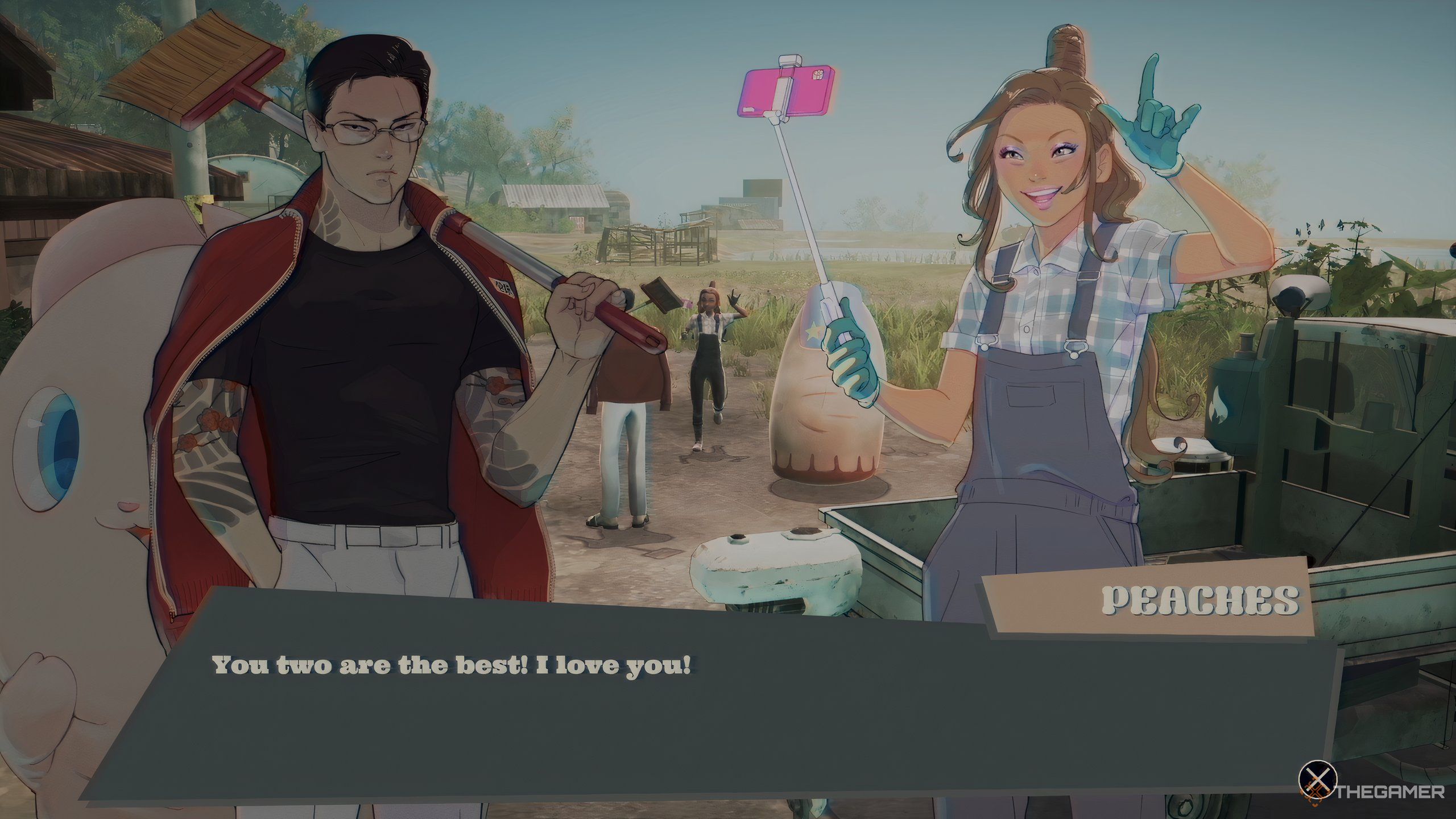 Peaches talks to the Janitor in Promise Mascot Agency.