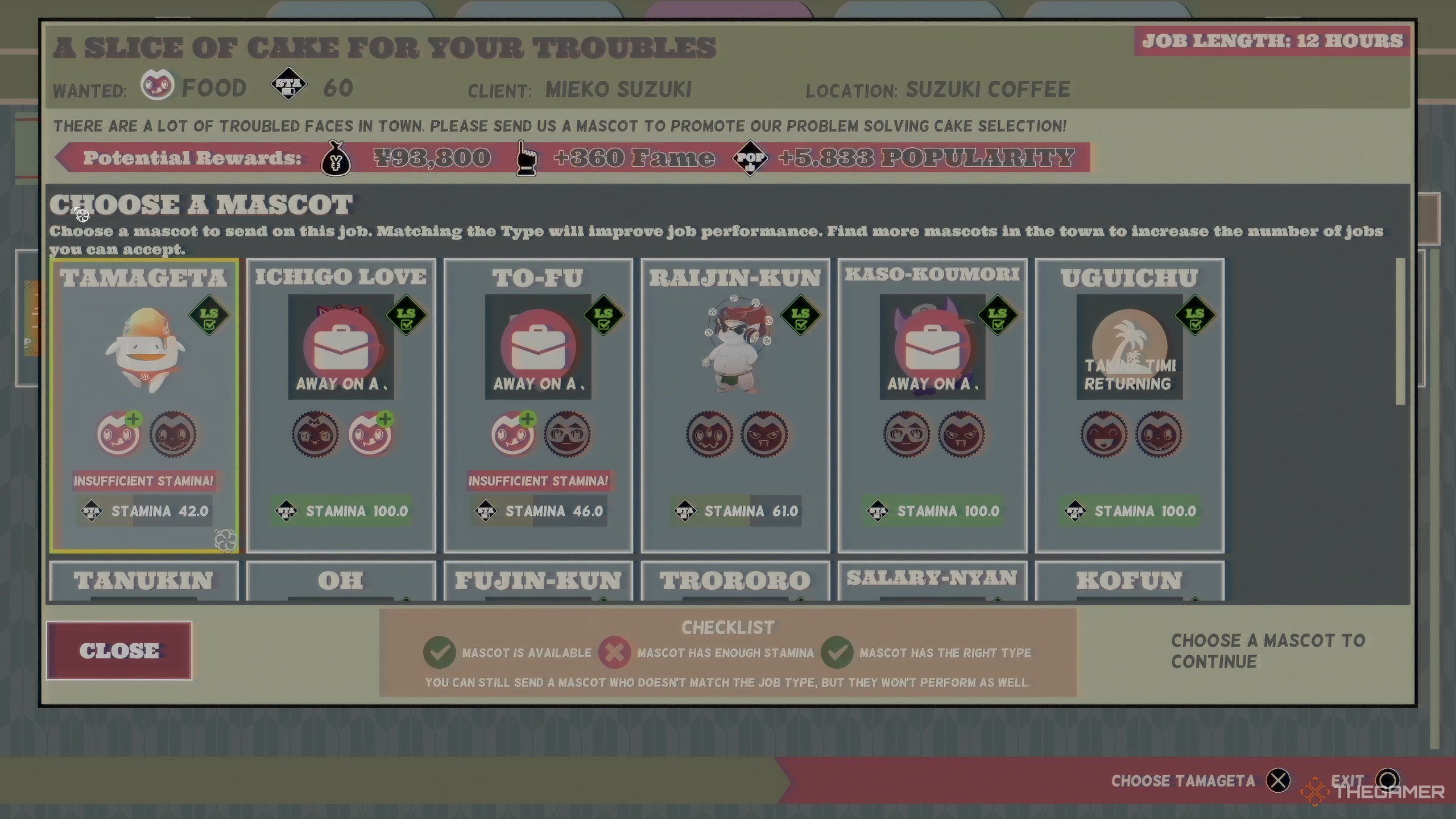 The jobs board screen for Promise Mascot Agency. 