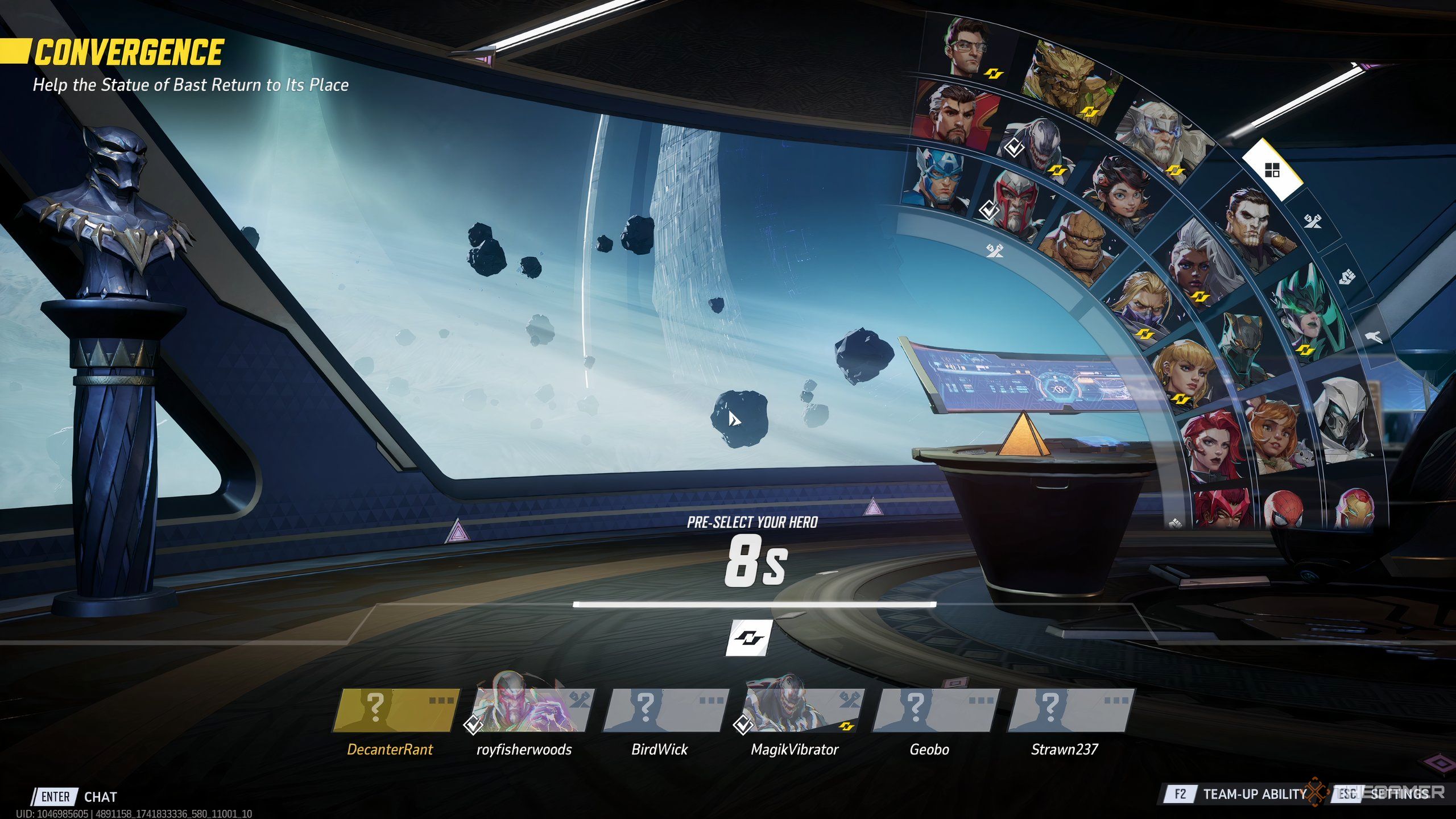The preliminary hero selection phase in Marvel Rivals competitive mode. 