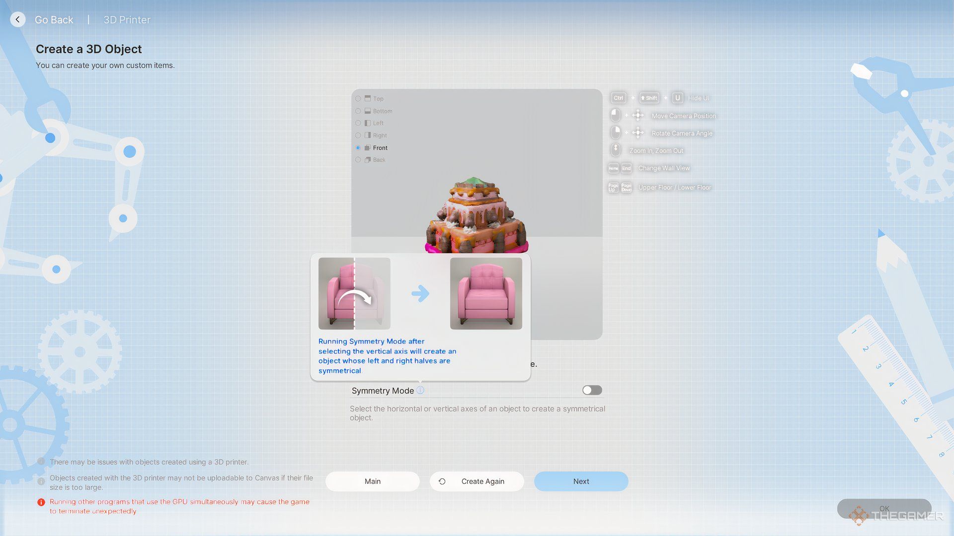 The Symmetry Mode is shown in the 3D Printer in InZoi.