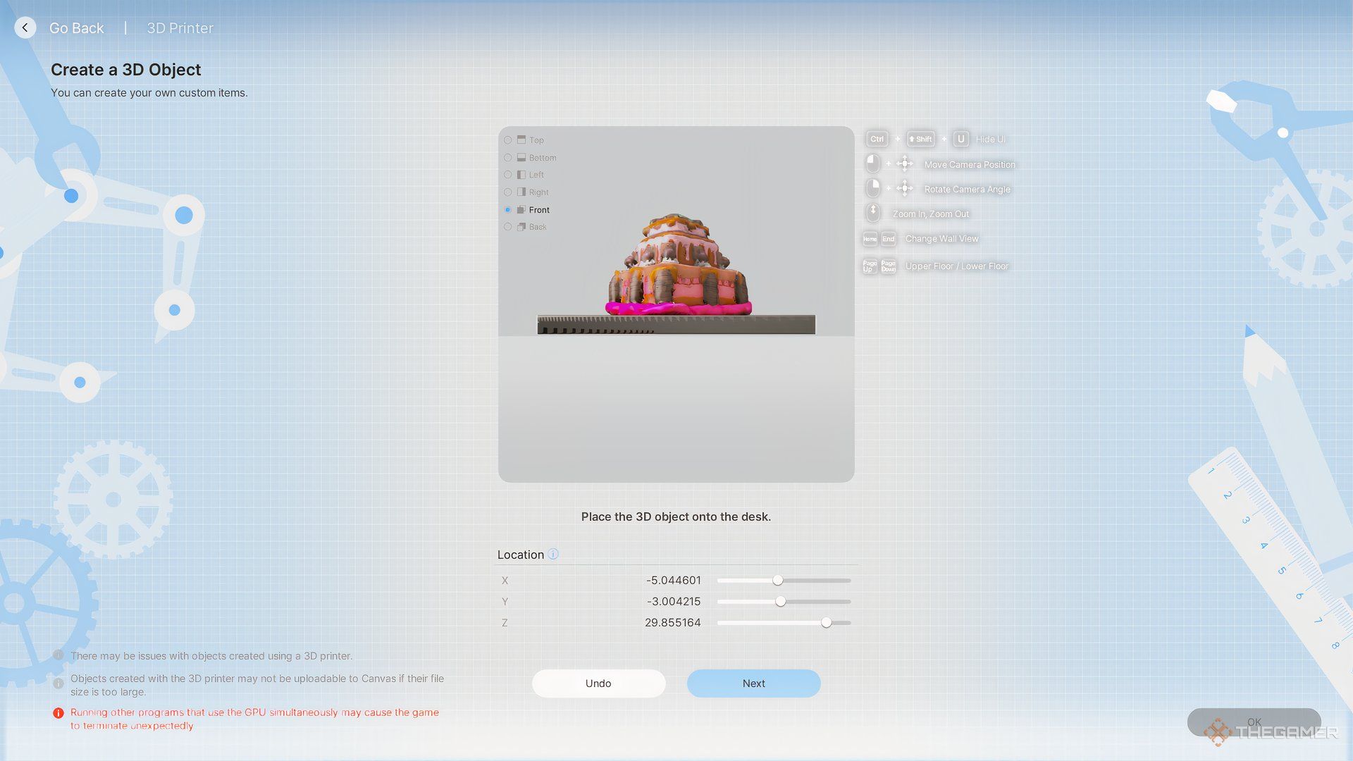 The object is on the desk in the 3D Printer in InZoi.