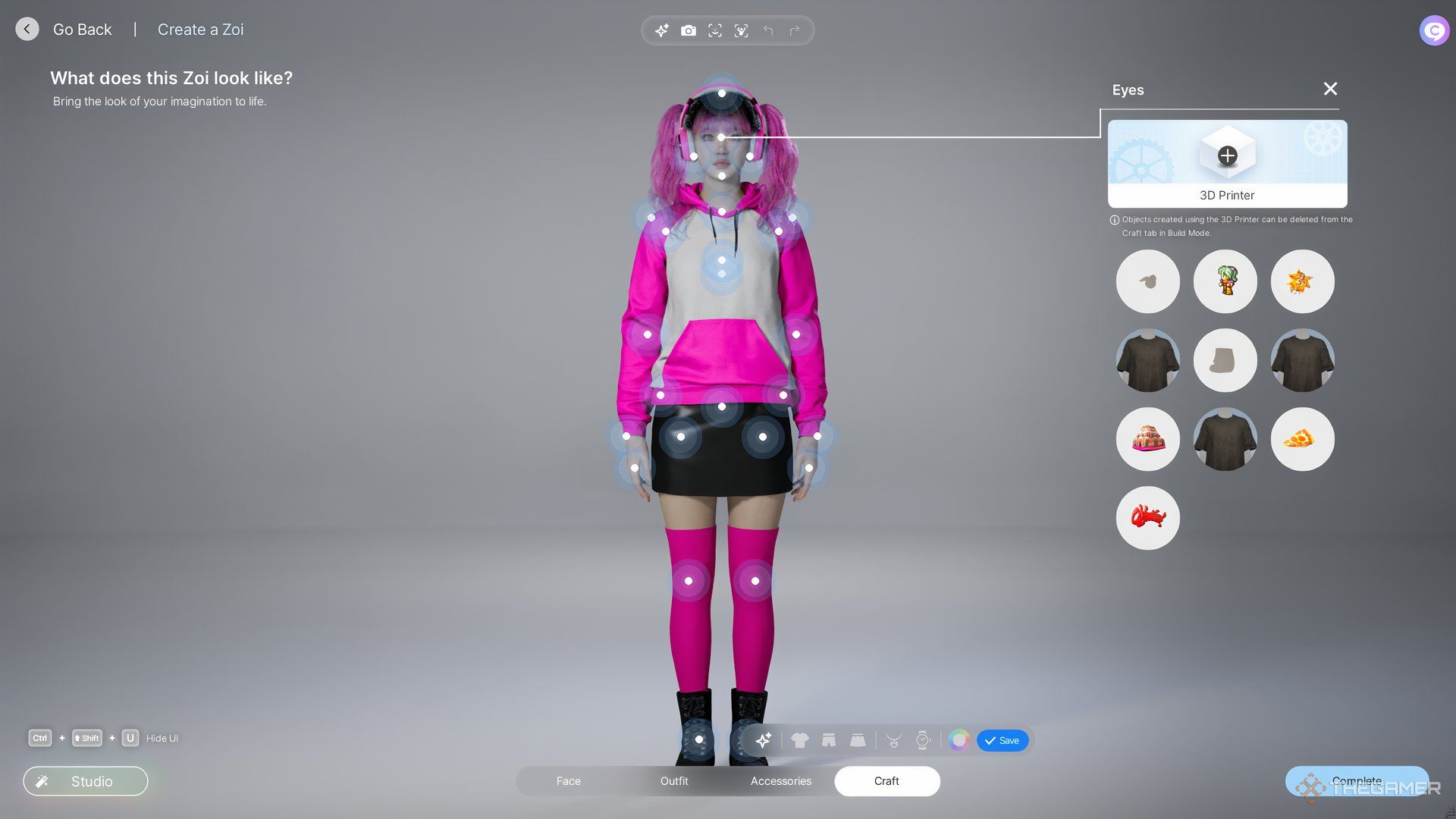3D Printed Decorations in the craft menu are shown in InZoi.