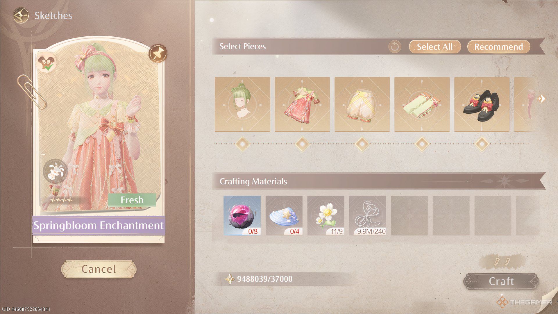 The sketch for the Springbloom Enchantment outfit is shown in Infinity Nikki.