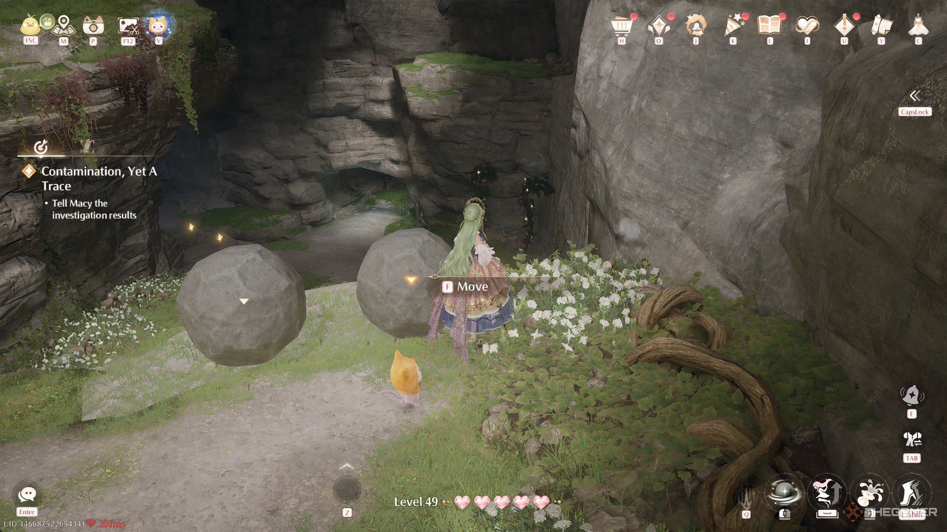 Two rocks are placed on a cliff in Infinity Nikki.