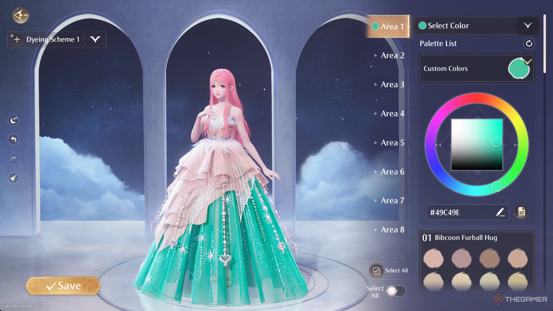 The Dyeing menu is shown in Infinity Nikki.