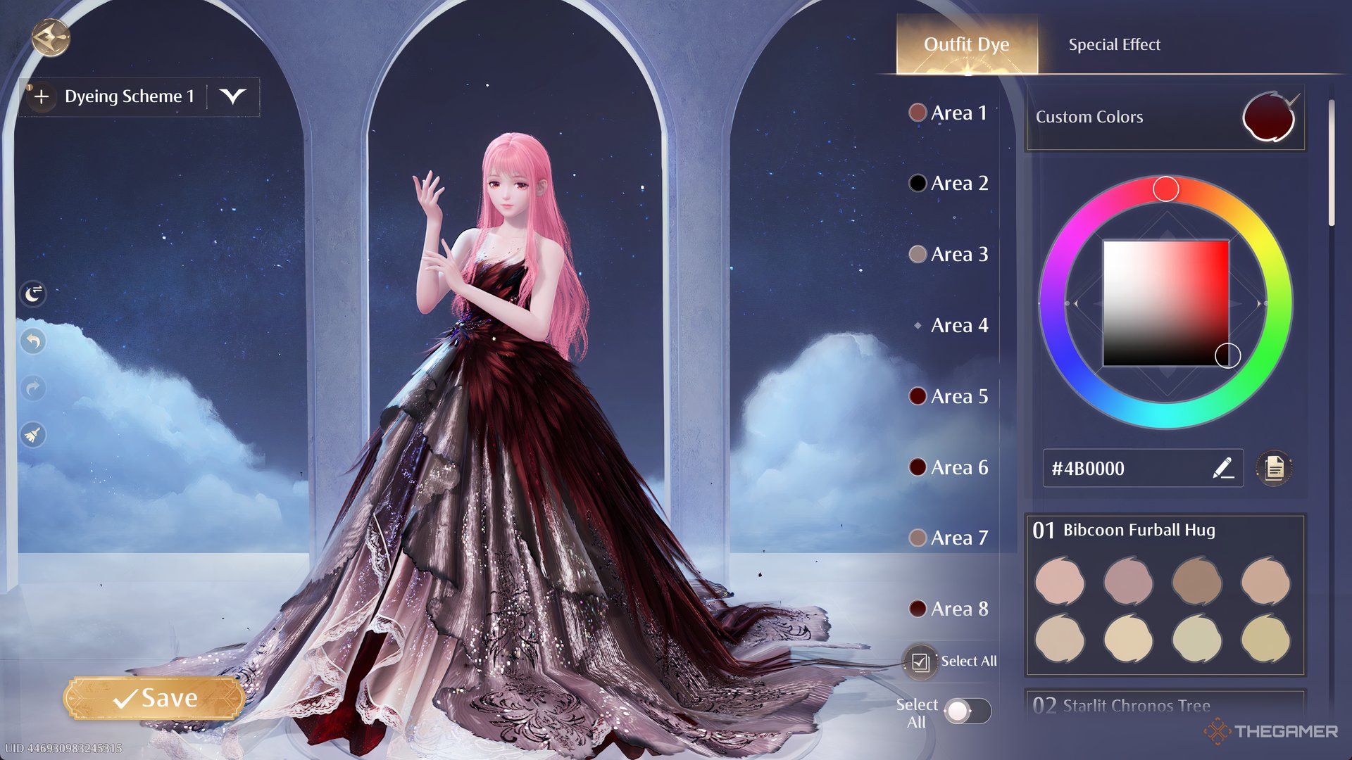 The color wheel is shown in the dyeing menu in Infinity Nikki.