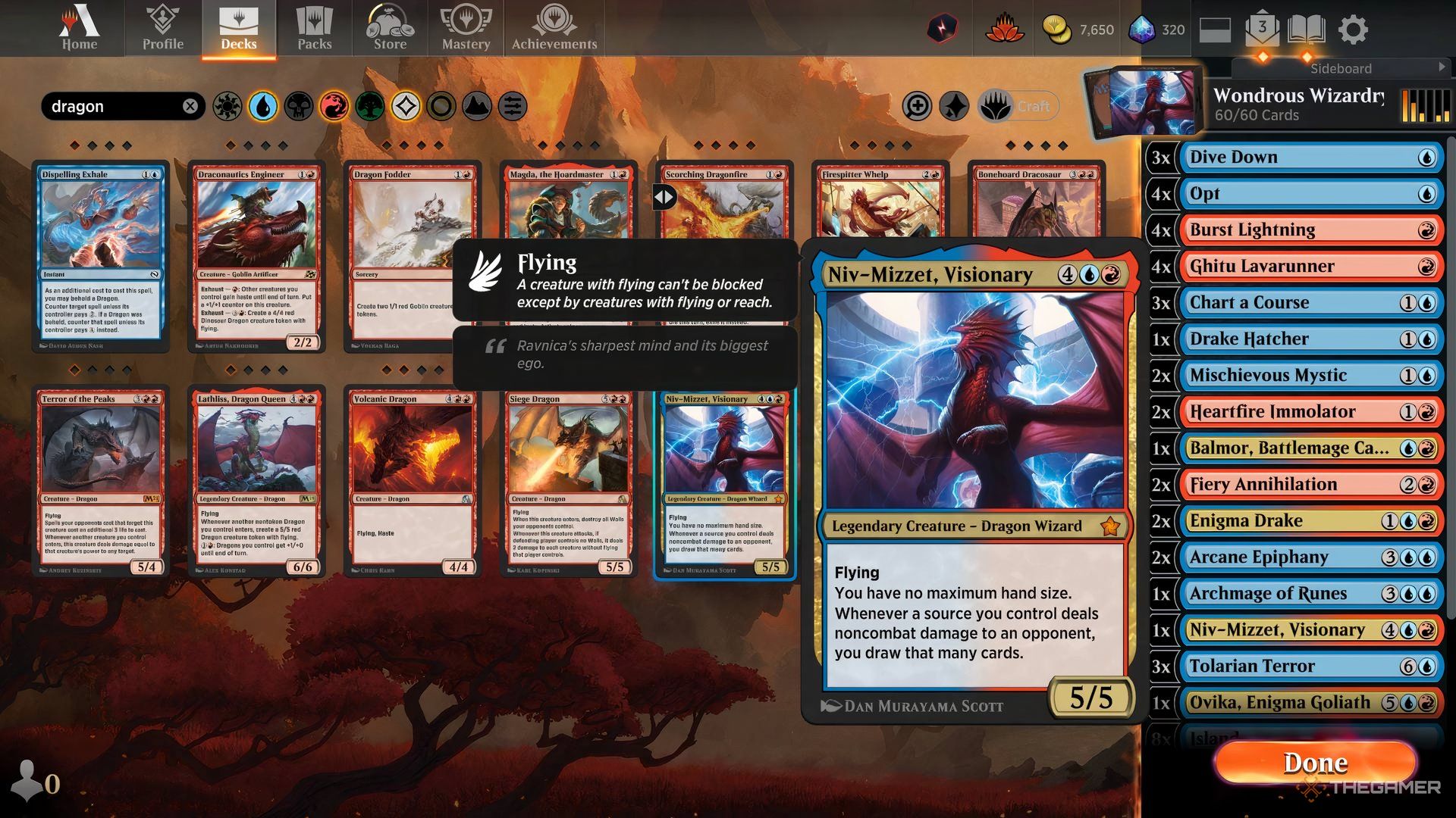 The decklist for Wondrous Wizardry on Magic: The Gathering Arena.