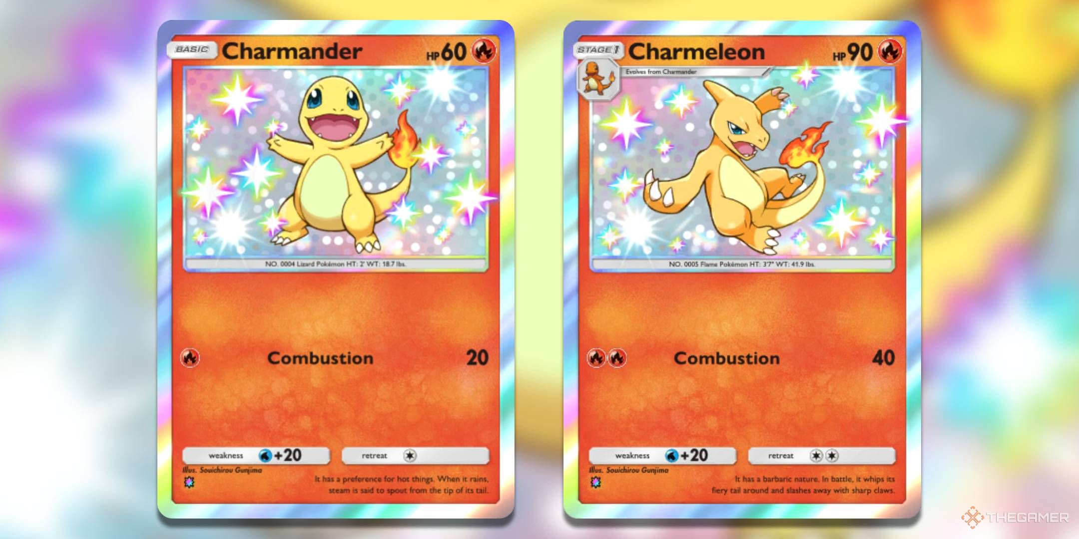 The Shiny Rare prints of Charmander and Charmeleon, from Shining Revelry.