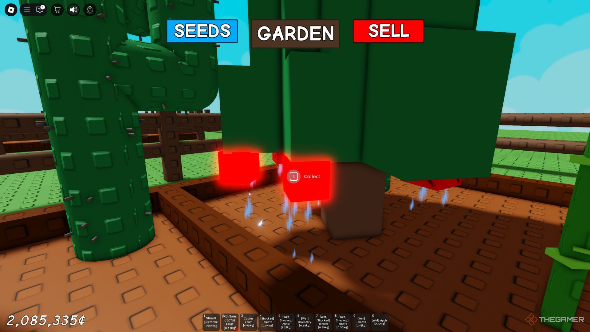 The player character shows Shocked apples in his garden in Grow A Garden.