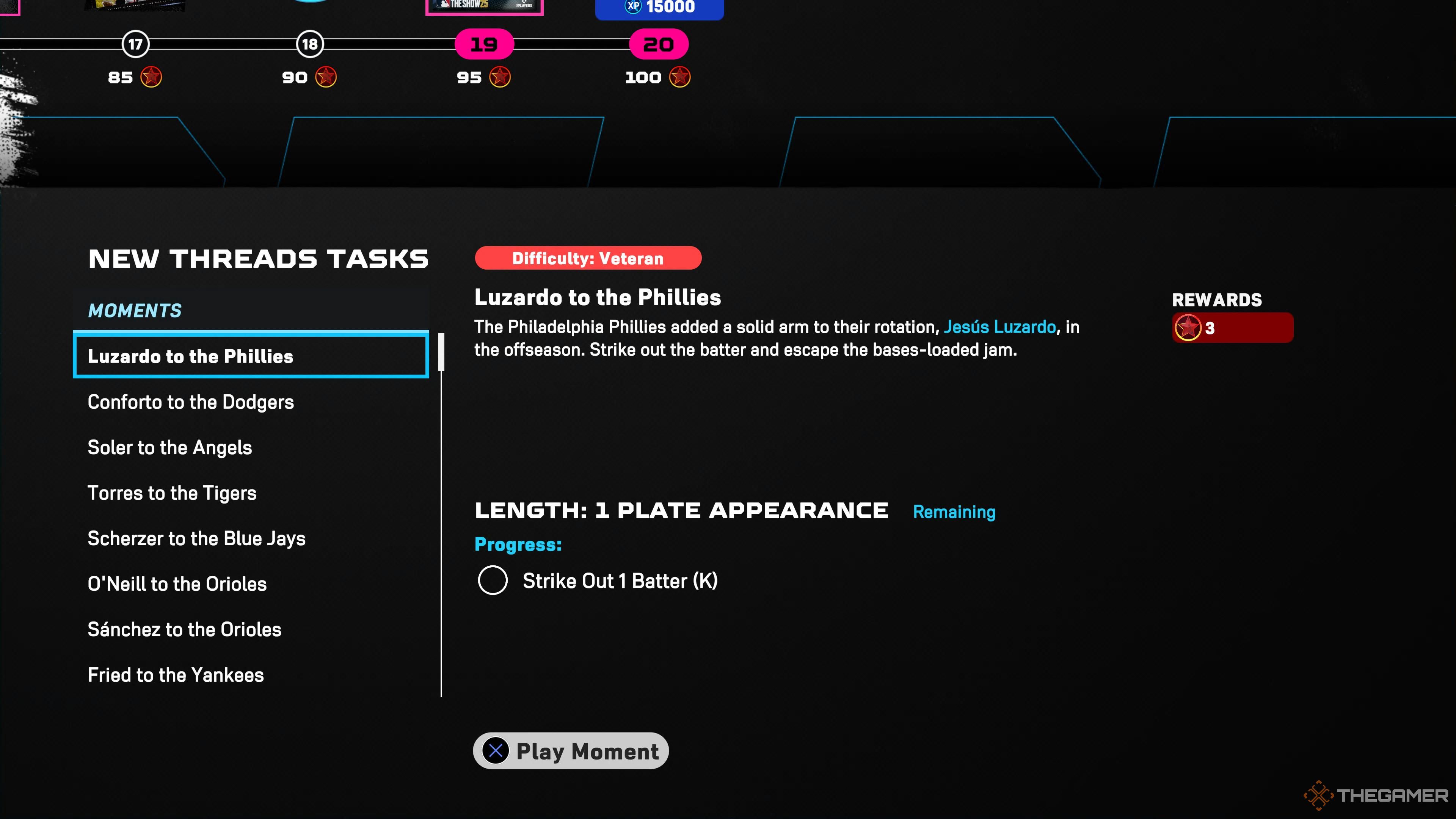 The New Threads moments page in MLB The Show 25.