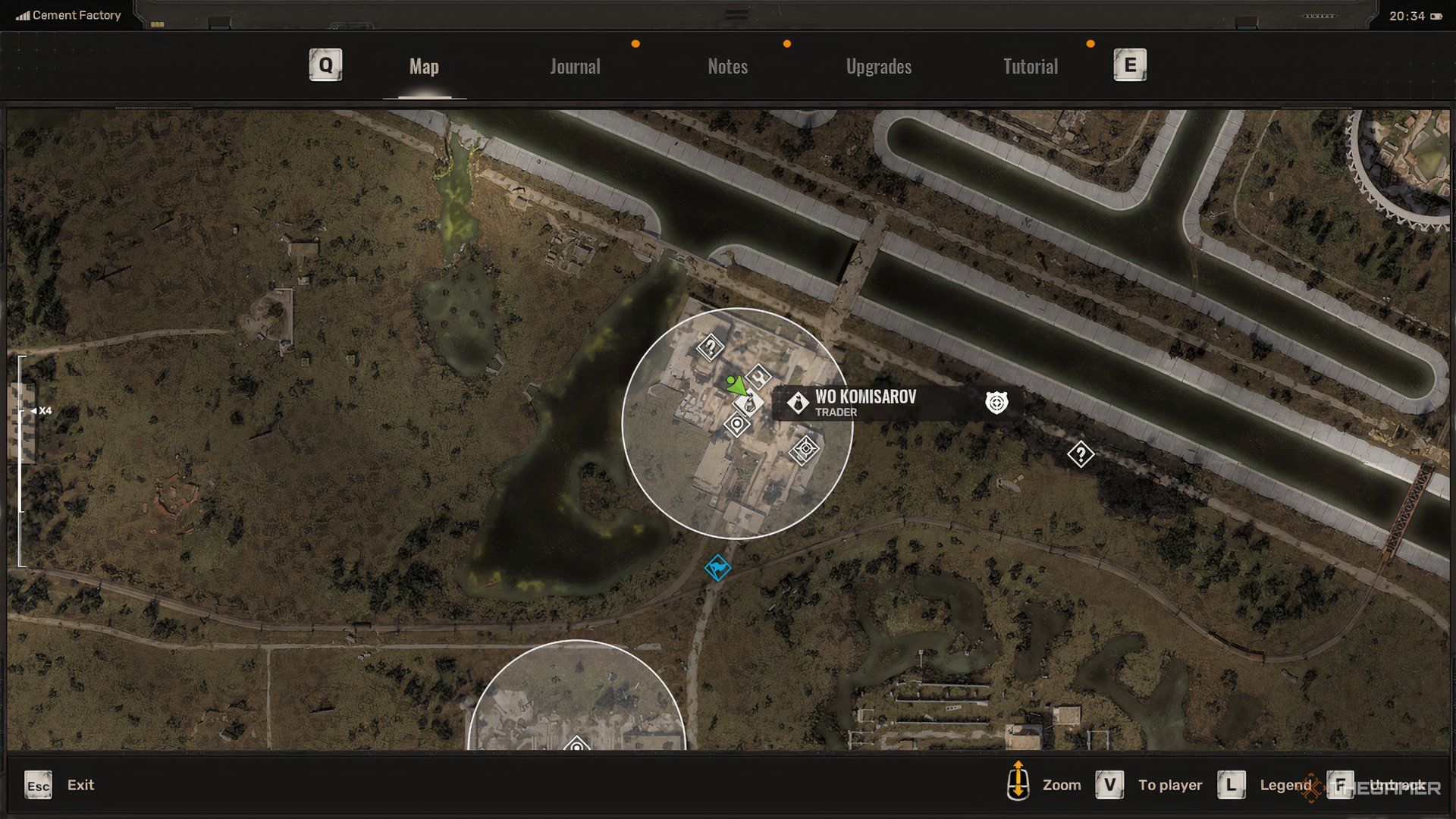 Map location of the trader in the Cement Factory in Stalker 2.