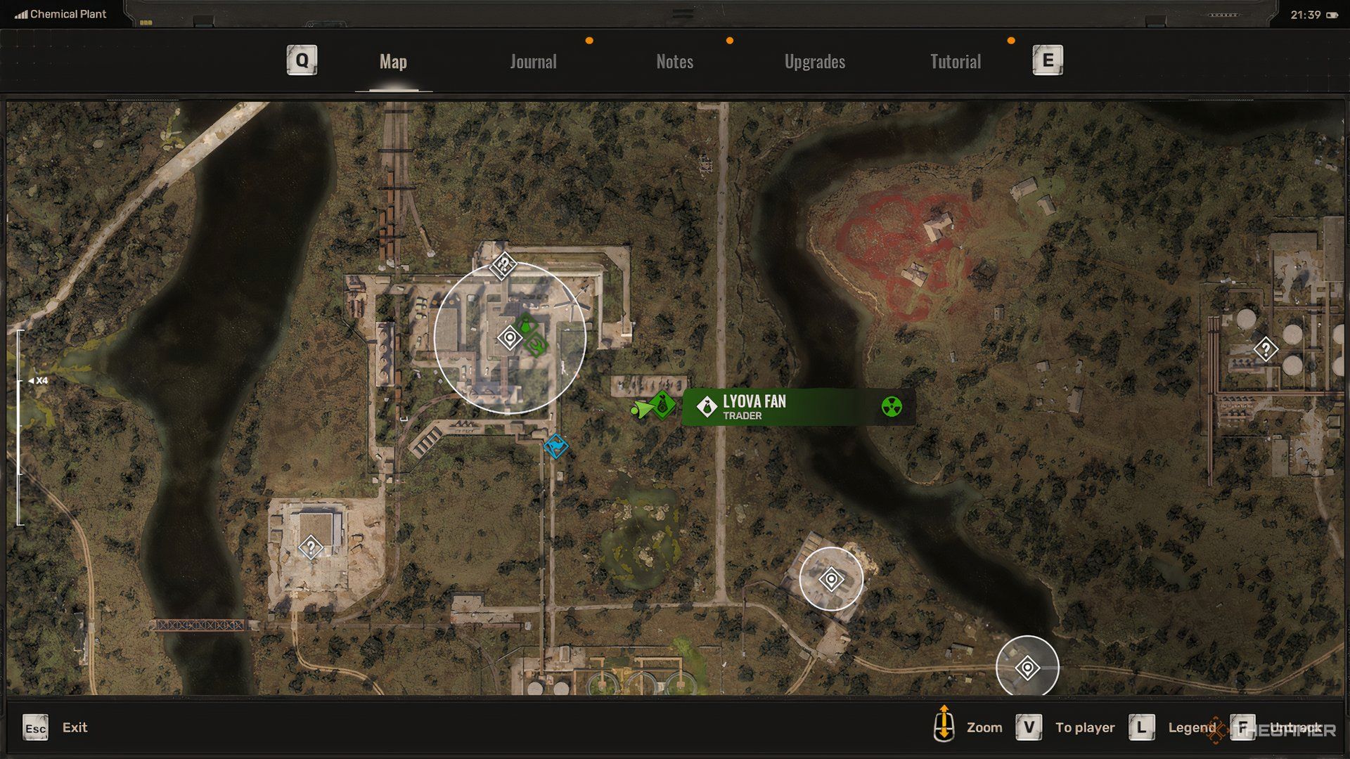 Map location of the trader in the Chemical Plant in Stalker 2.