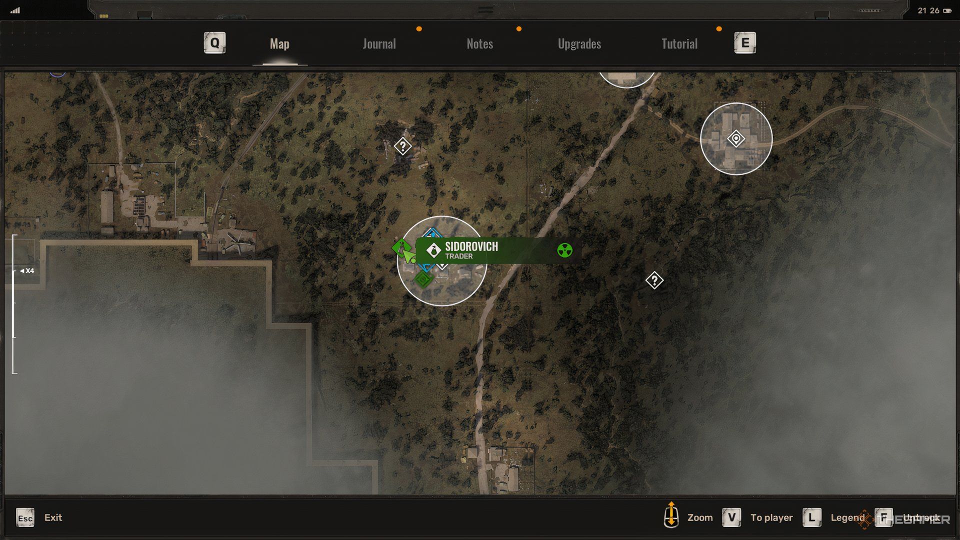 Map location of Sidrovich in Stalker 2.
