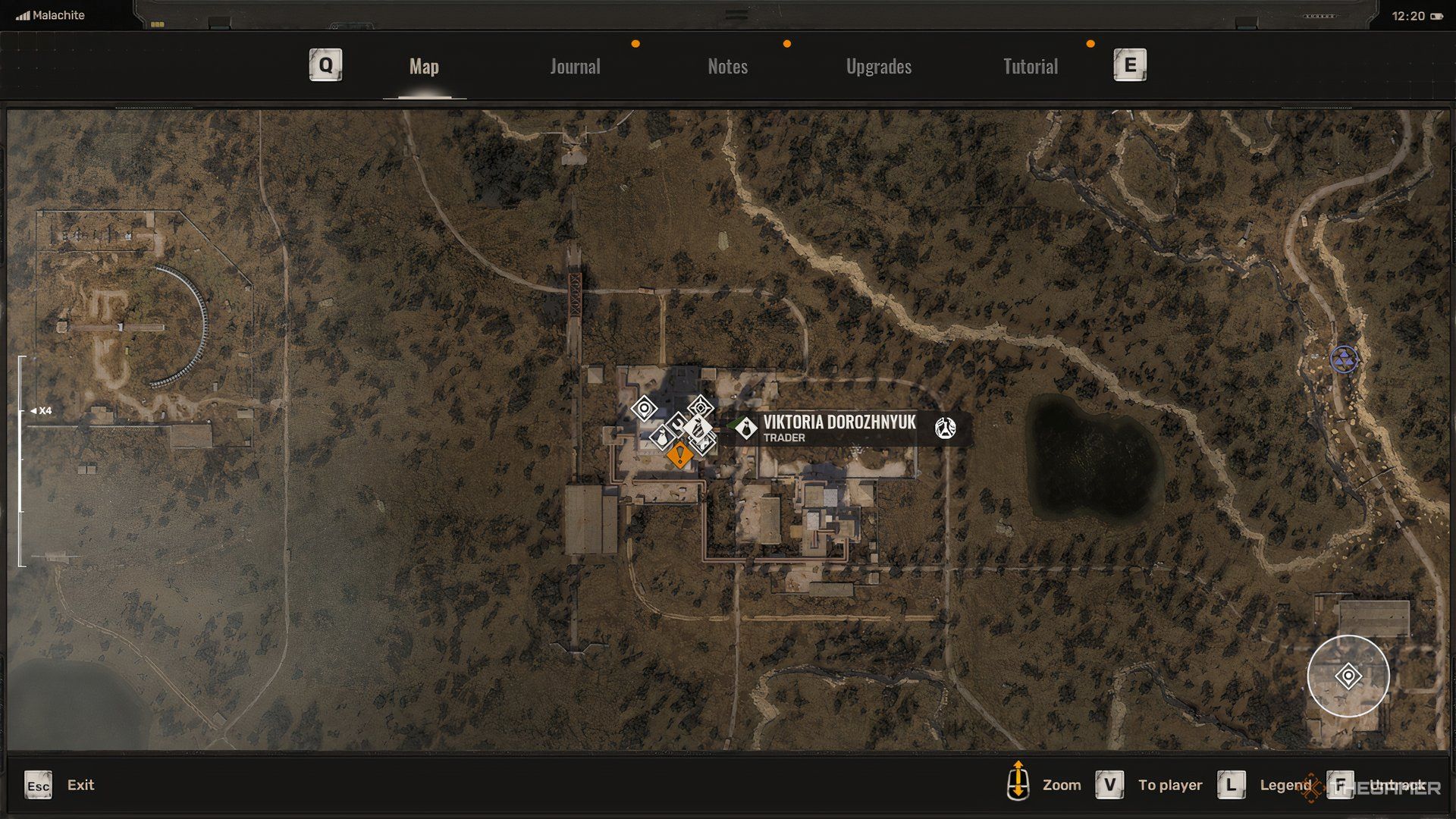 Map location of the trader in Malachite in Stalker 2.