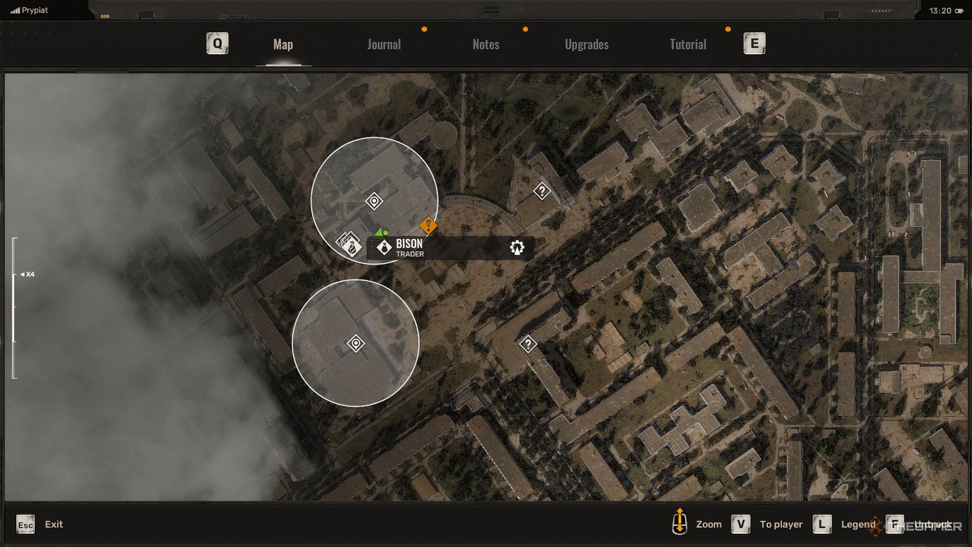 Map location of the trader in Pripyat in Stalker 2.