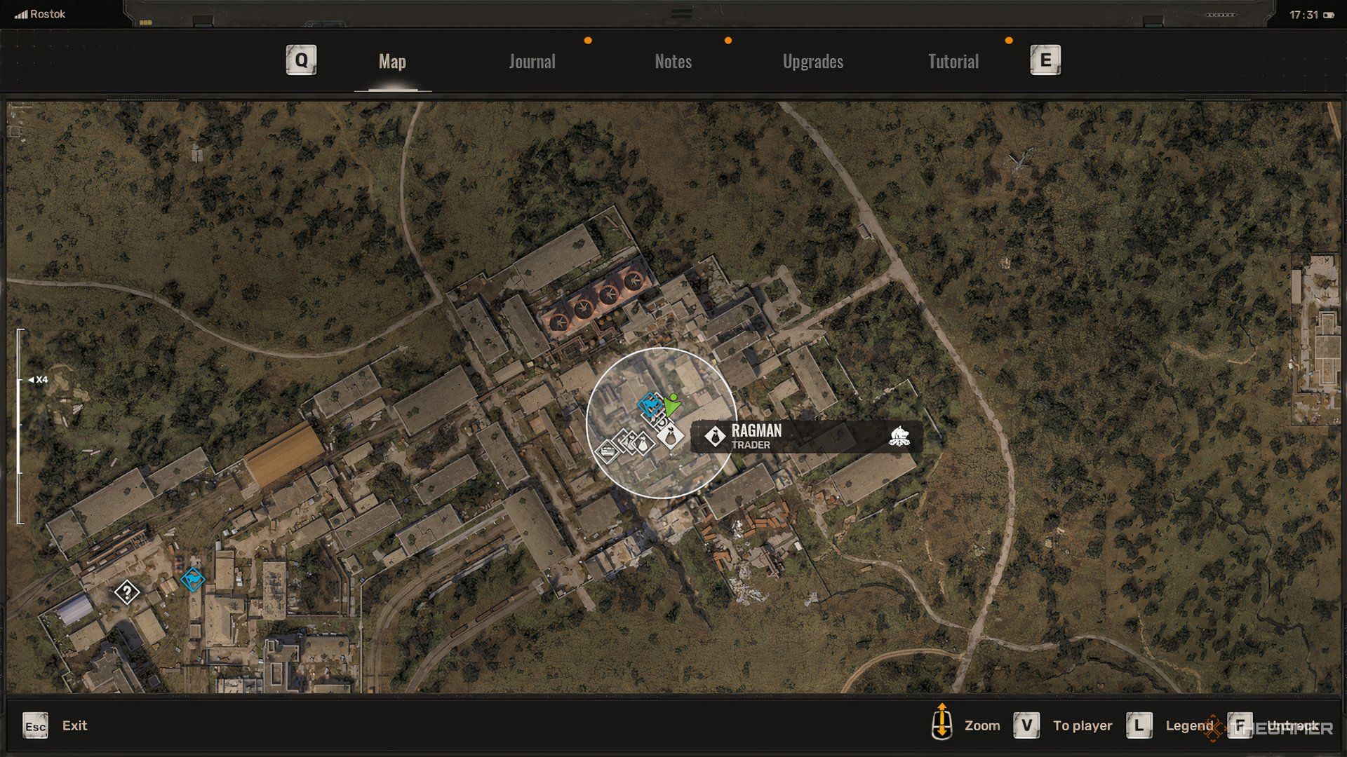 Map location of the traders in Rostok in Stalker 2.