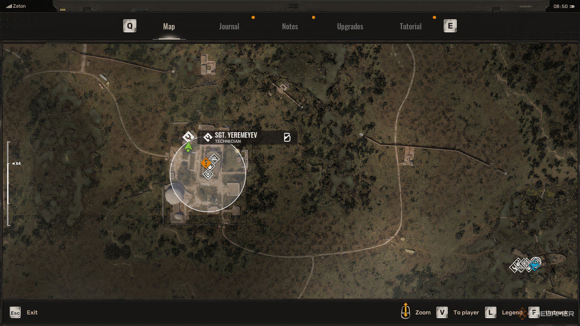 Map location of Sgt. Yeremeyev the technician in Zaton in Stalker 2.