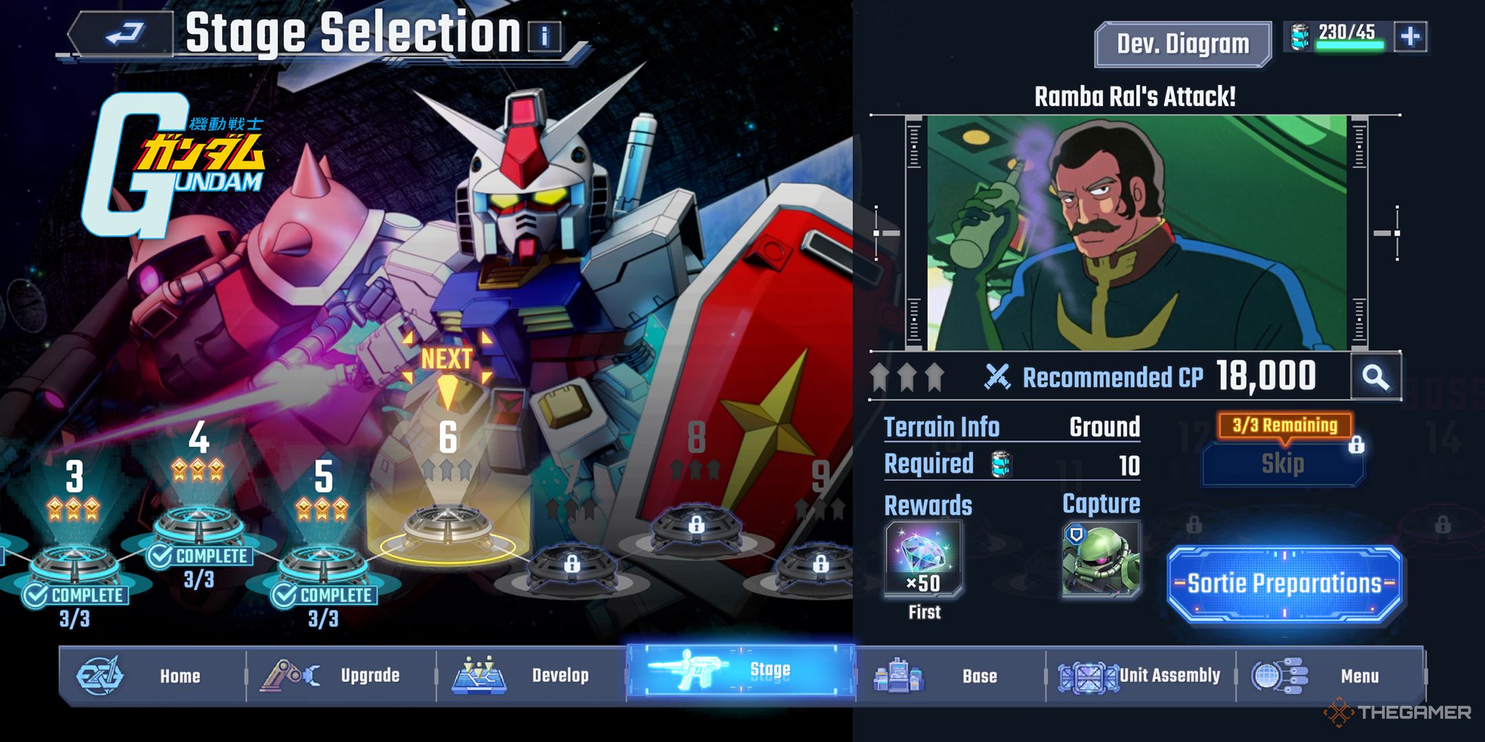 The player selecting the next story mission stage in SD Gundam G Generation Eternal.