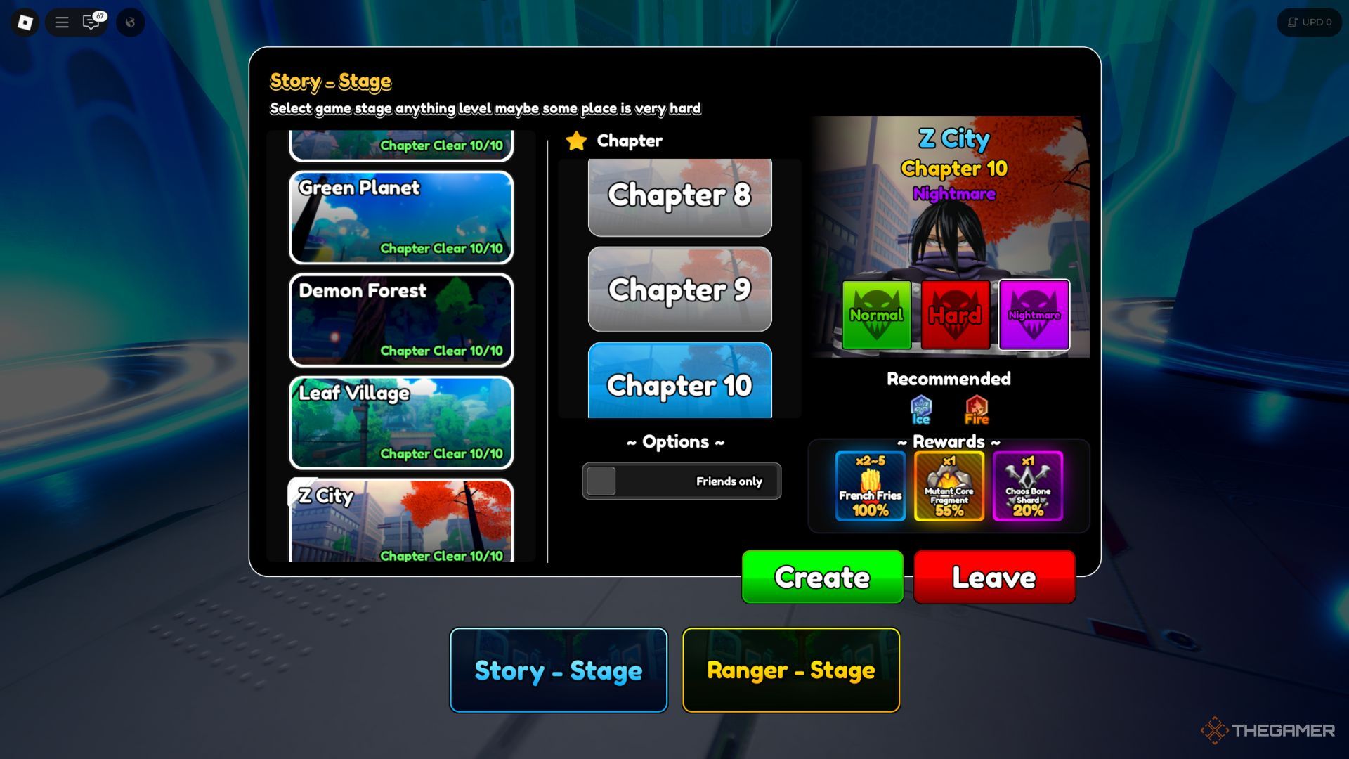 The player character shows the Story Stage tab in Anime Ranger X.