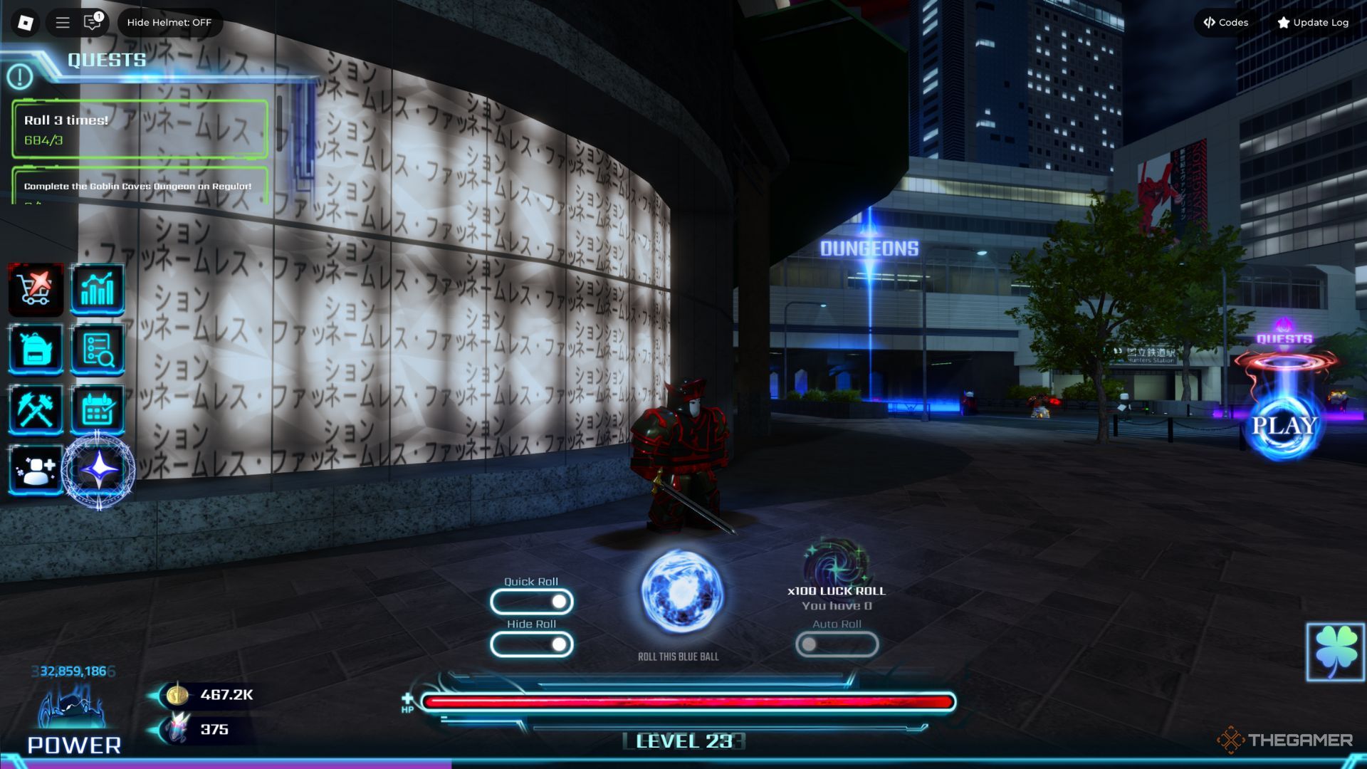 The player character holding a Sword with his right hand in the main lobby in Hunters.