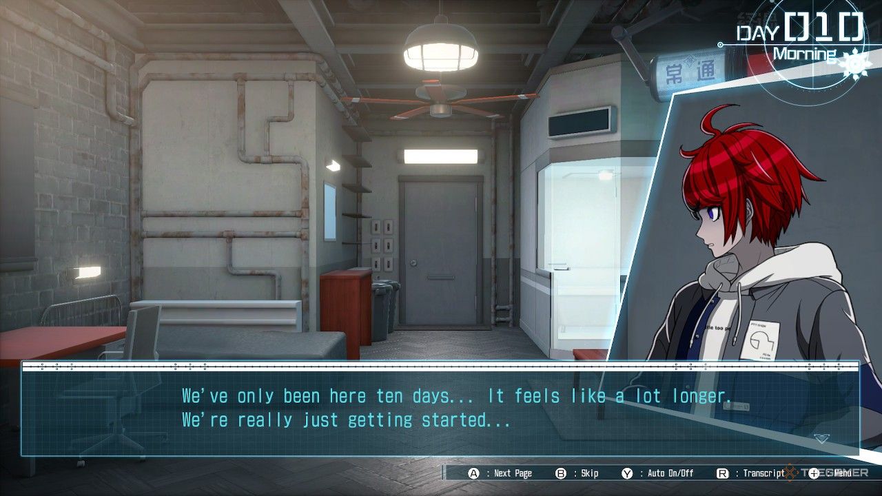 Takumi in his bedroom in The Hundred Line Last Defense Academy.