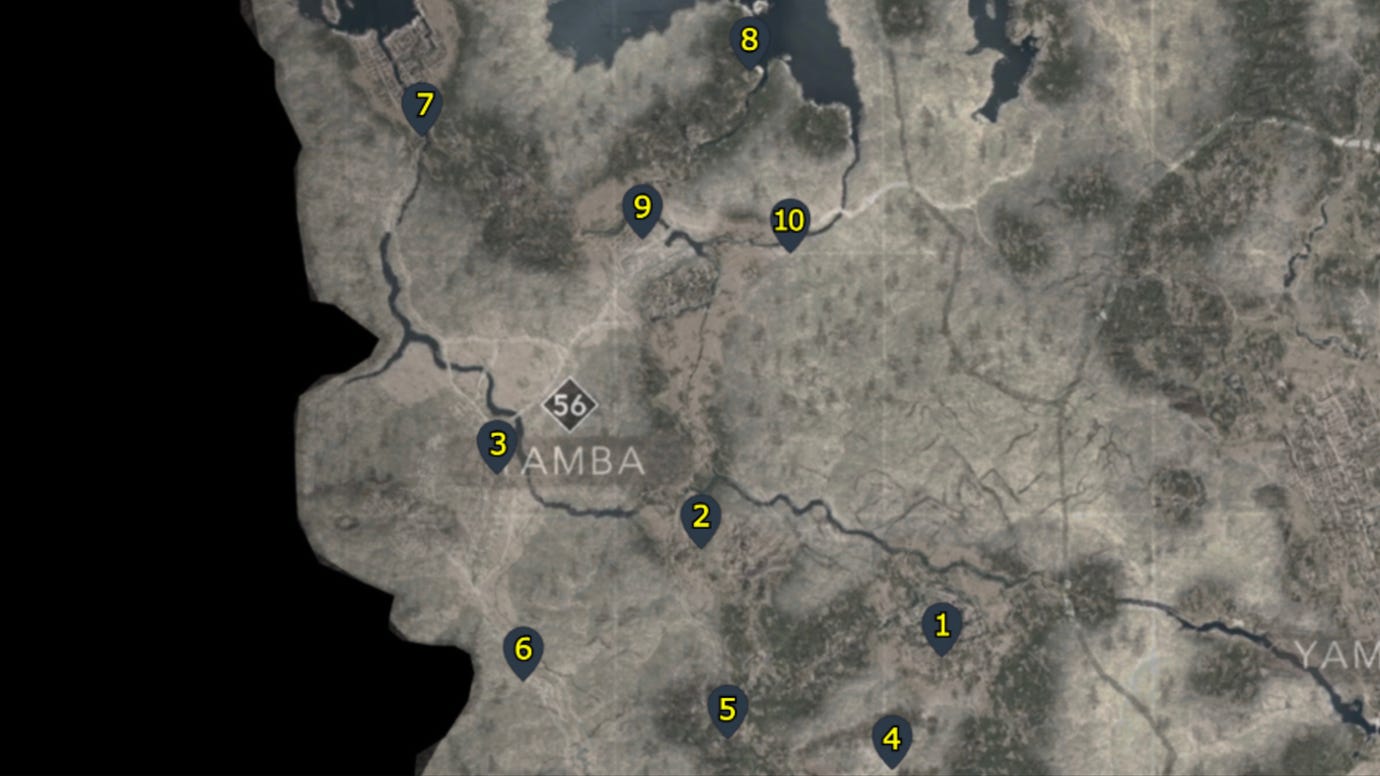 A map with pointers showing all Kakurega in the Tamba region of Assassin's Creed Shadows.