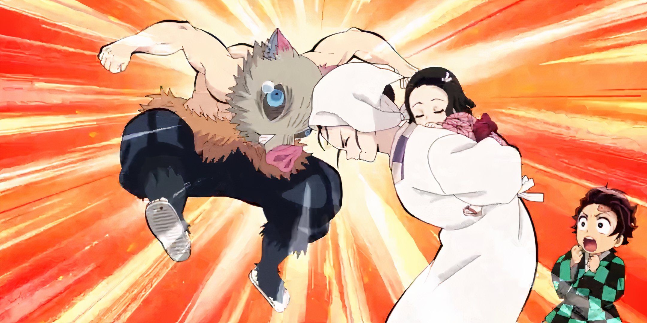Tanjiro's mother headbutts Inosuke in Demon Slayer.