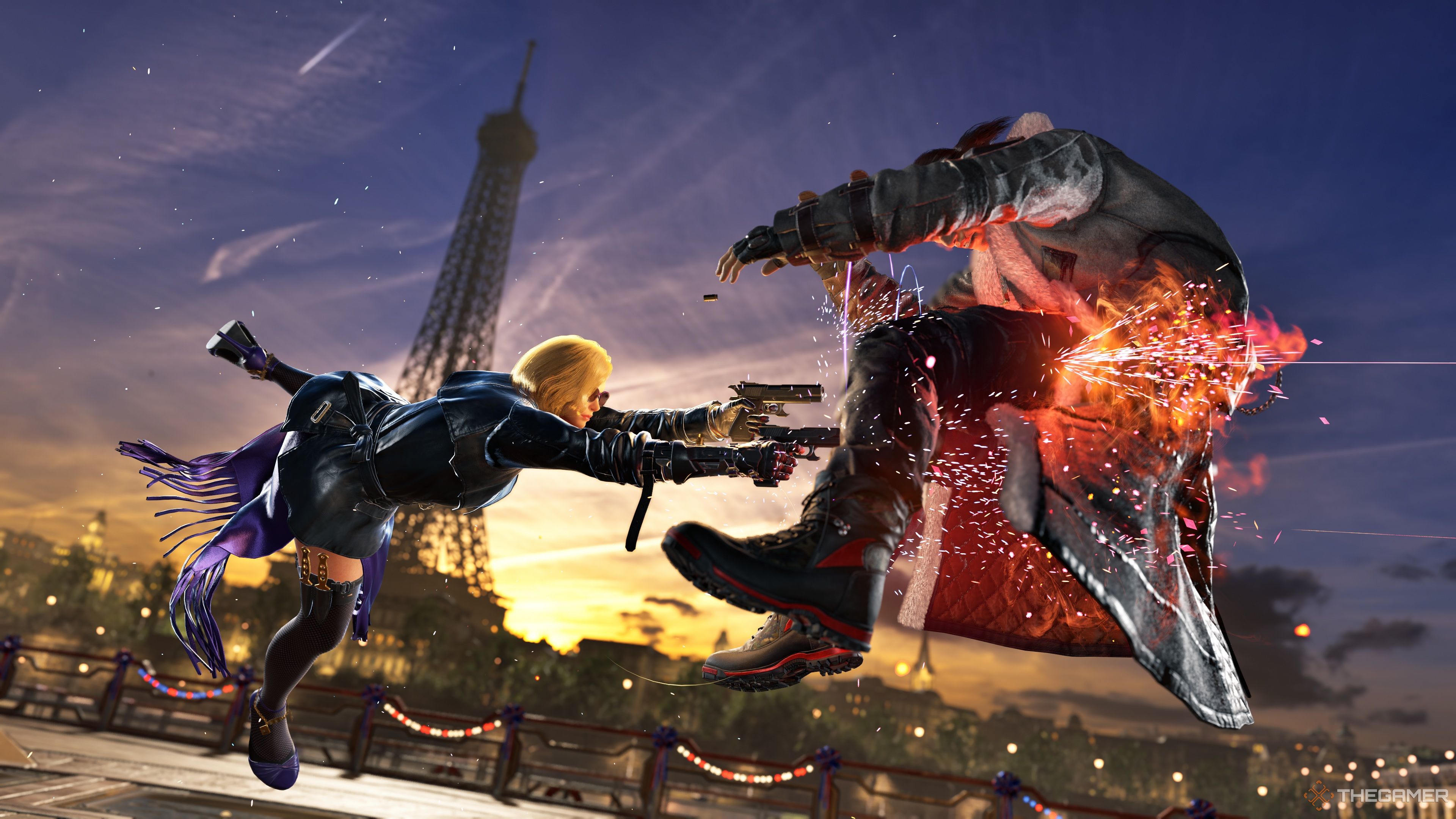 Nina executing her Heat Smash on Dragunov in Tekken 8.