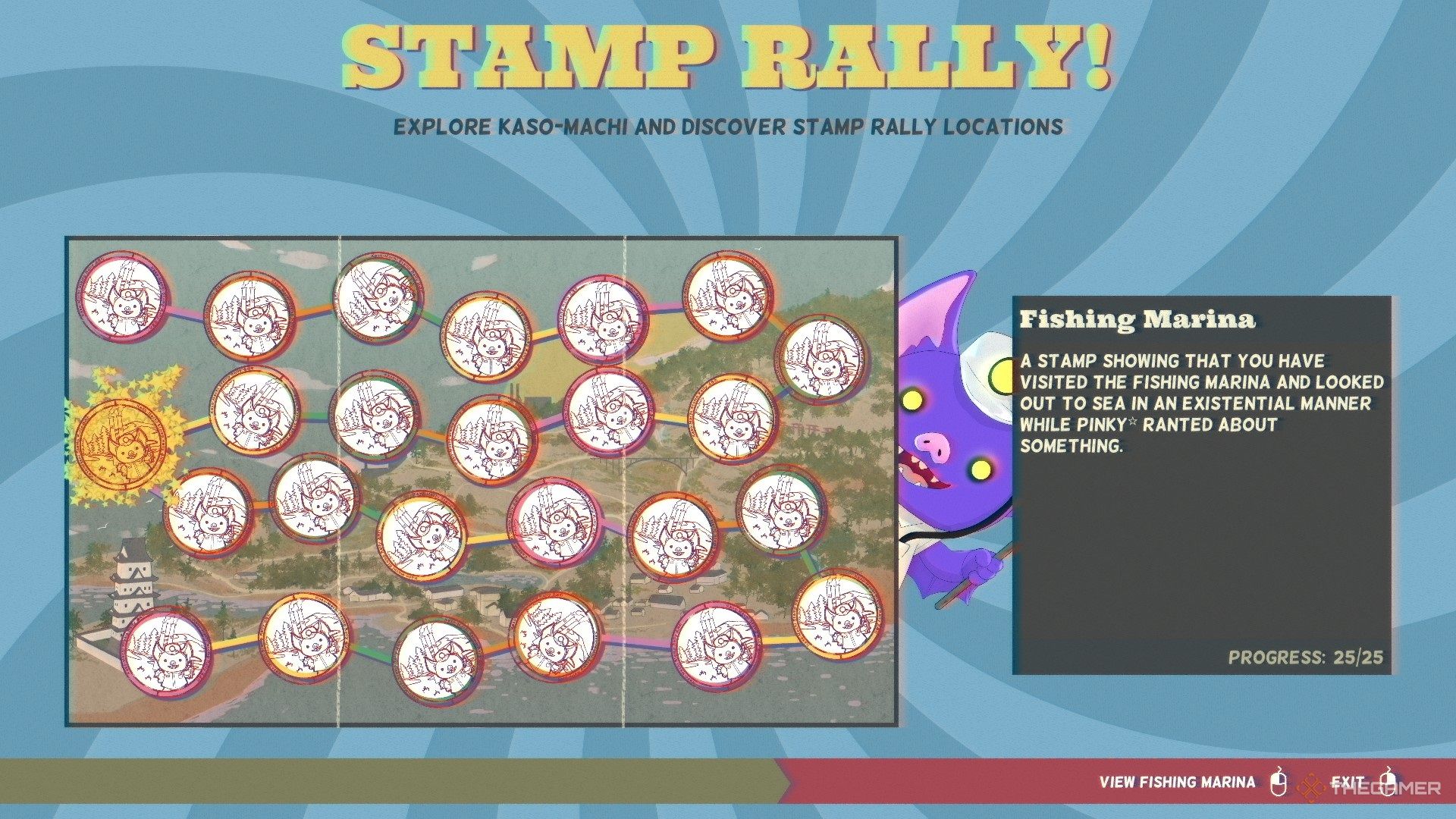 The completed stamp rally card in Promise Mascot Agency.