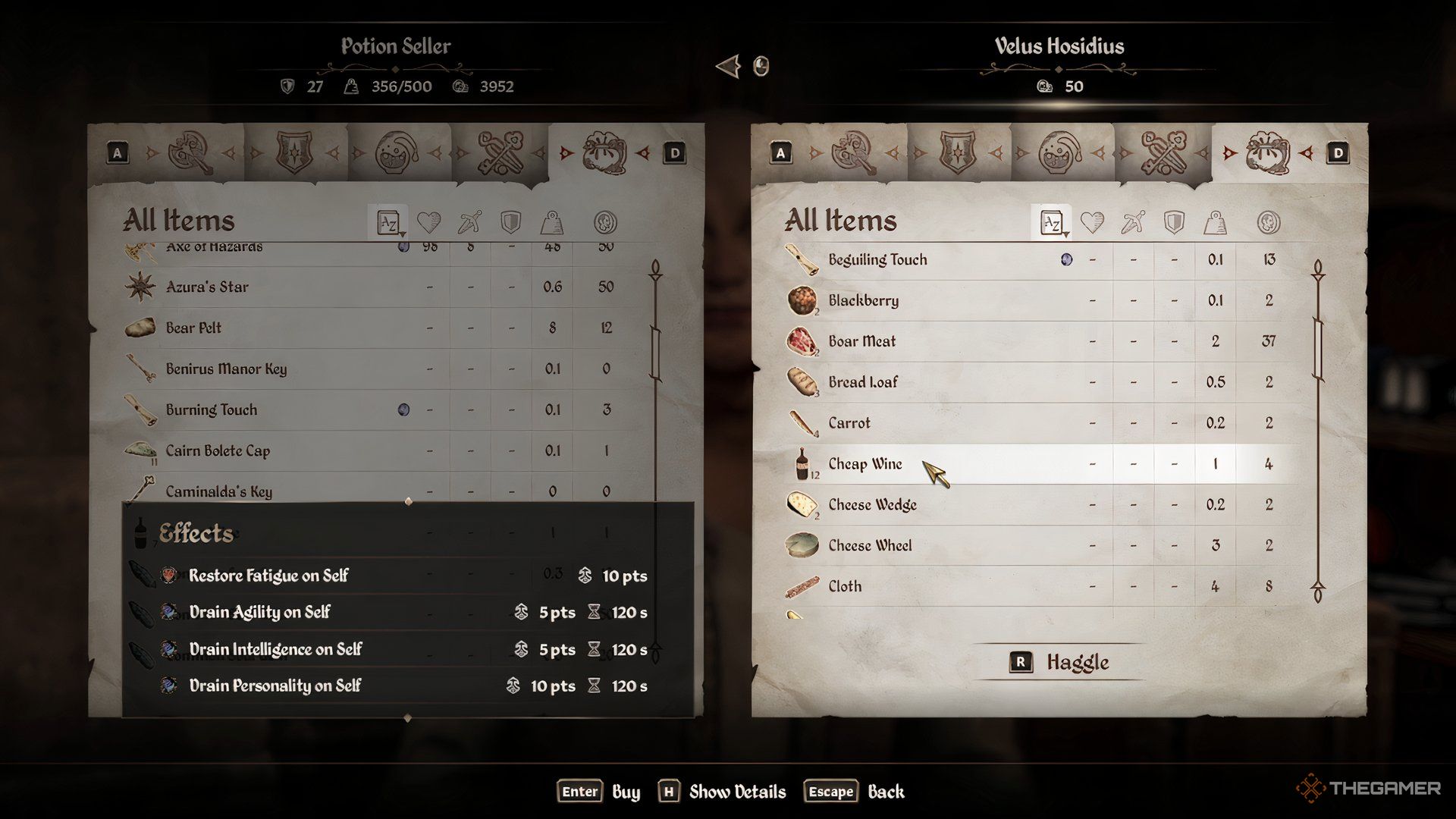 Buying cheap wine in The Elder Scrolls IV Oblivion Remastered.