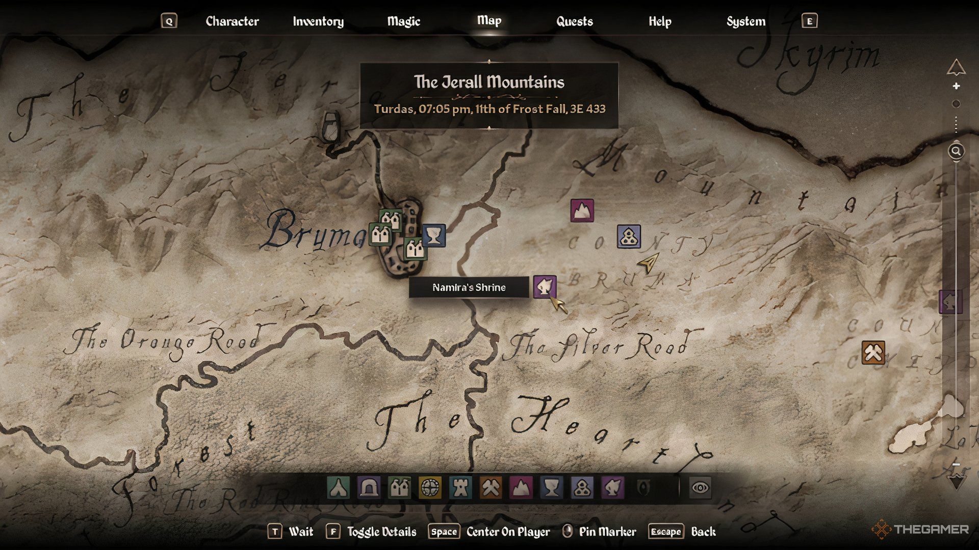 Map location of Namira's shrine in The Elder Scrolls IV Oblivion Remastered.