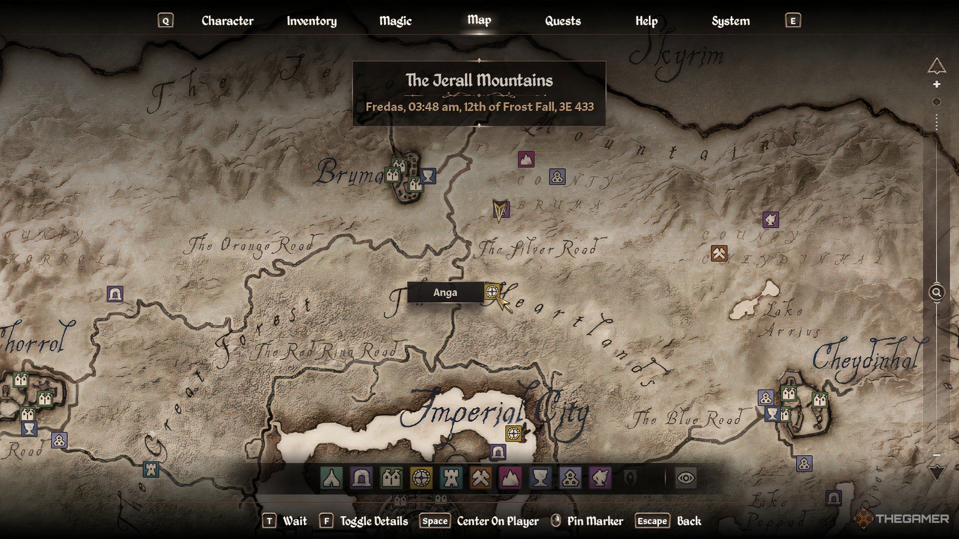 Map location of the Anga ruins in The Elder Scrolls IV Oblivion.