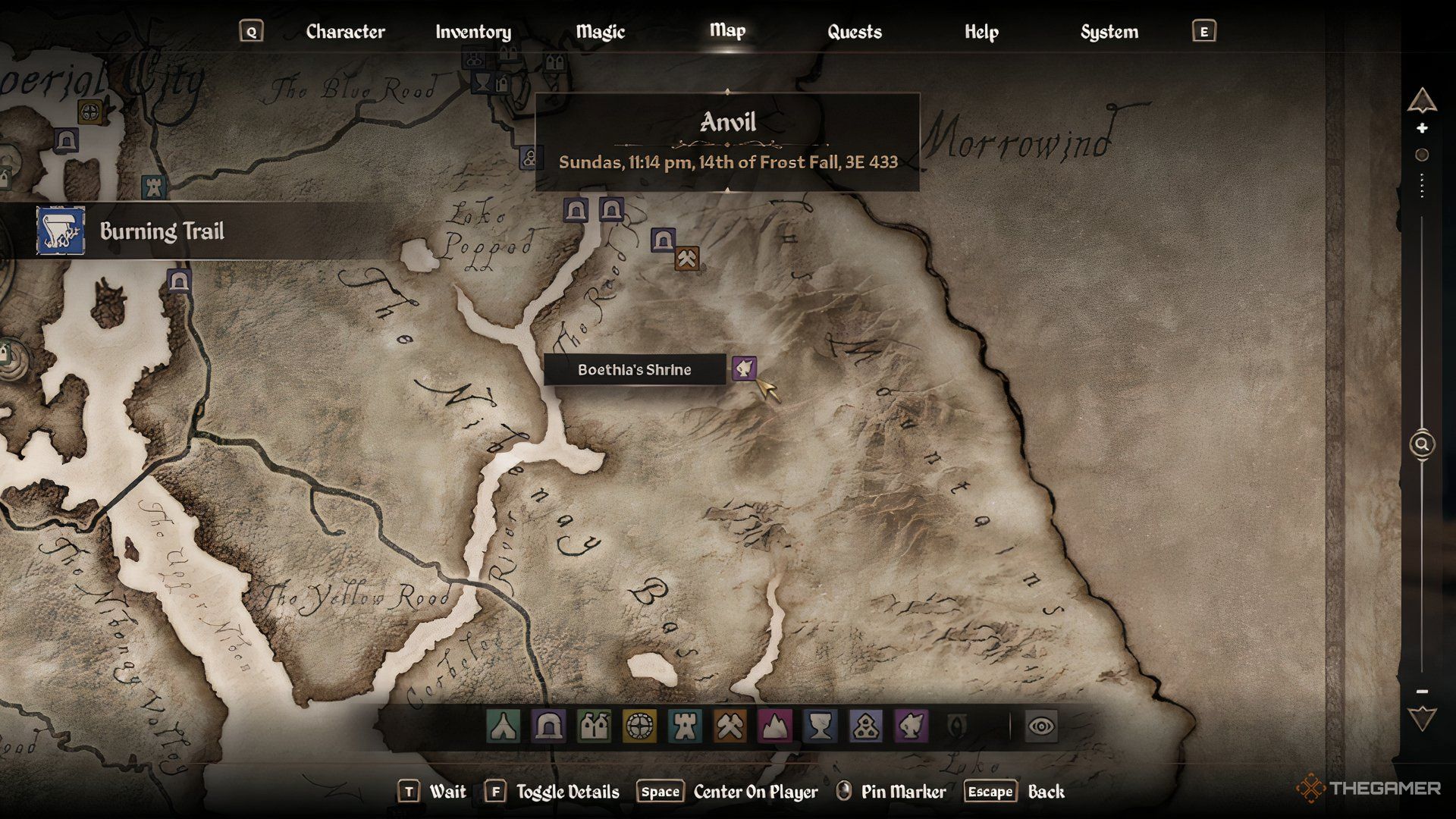 The map location of Boethia's Shrine in The Elder Scrolls IV Oblivion Remastered.