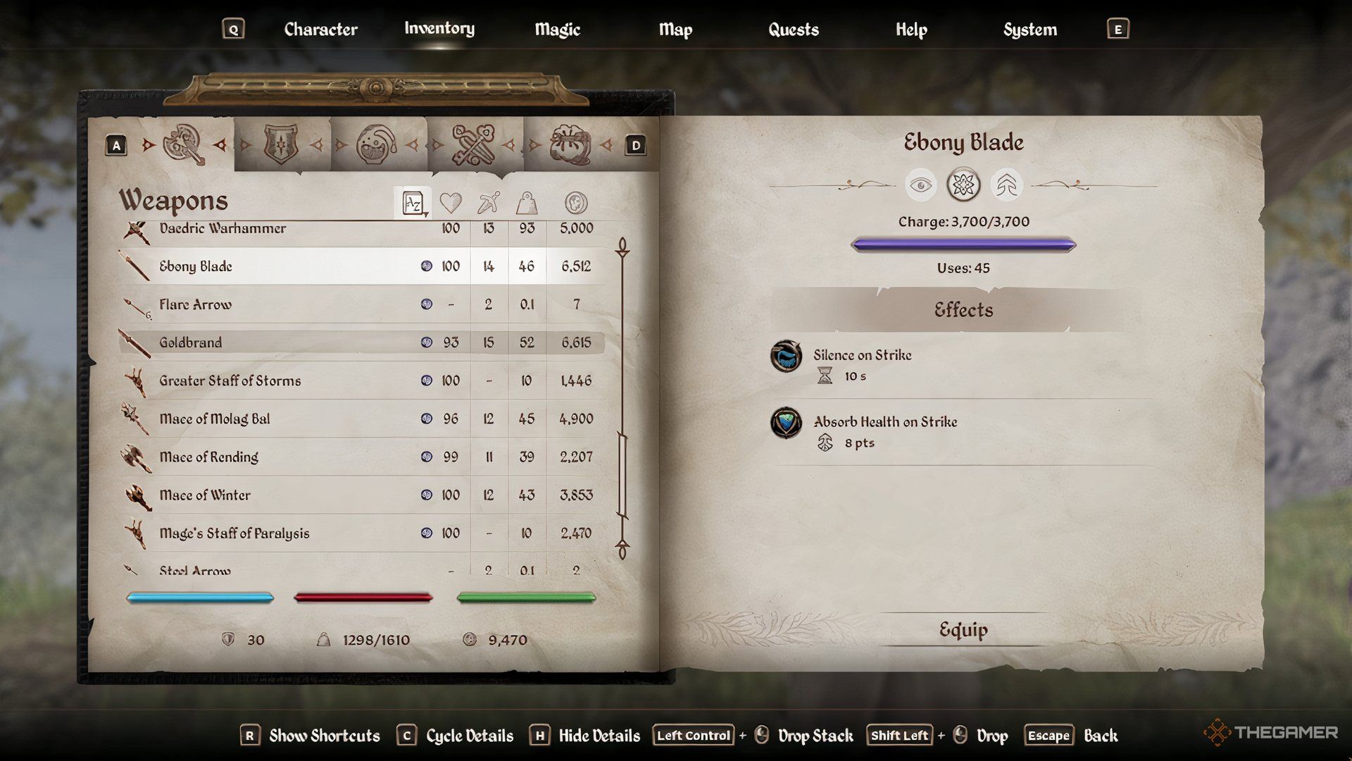 The Ebony Blade in The Elder Scrolls IV Oblivion Remastered.