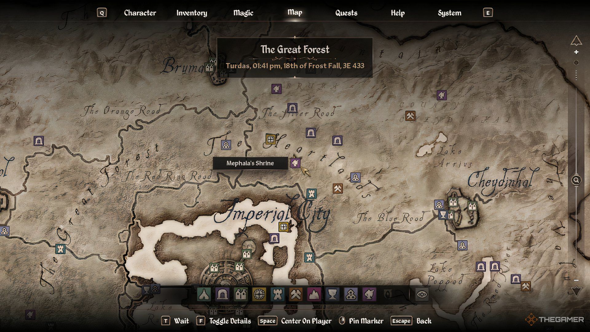 Map location of Mephala's shrine in The Elder Scrolls IV Oblivion Remastered.