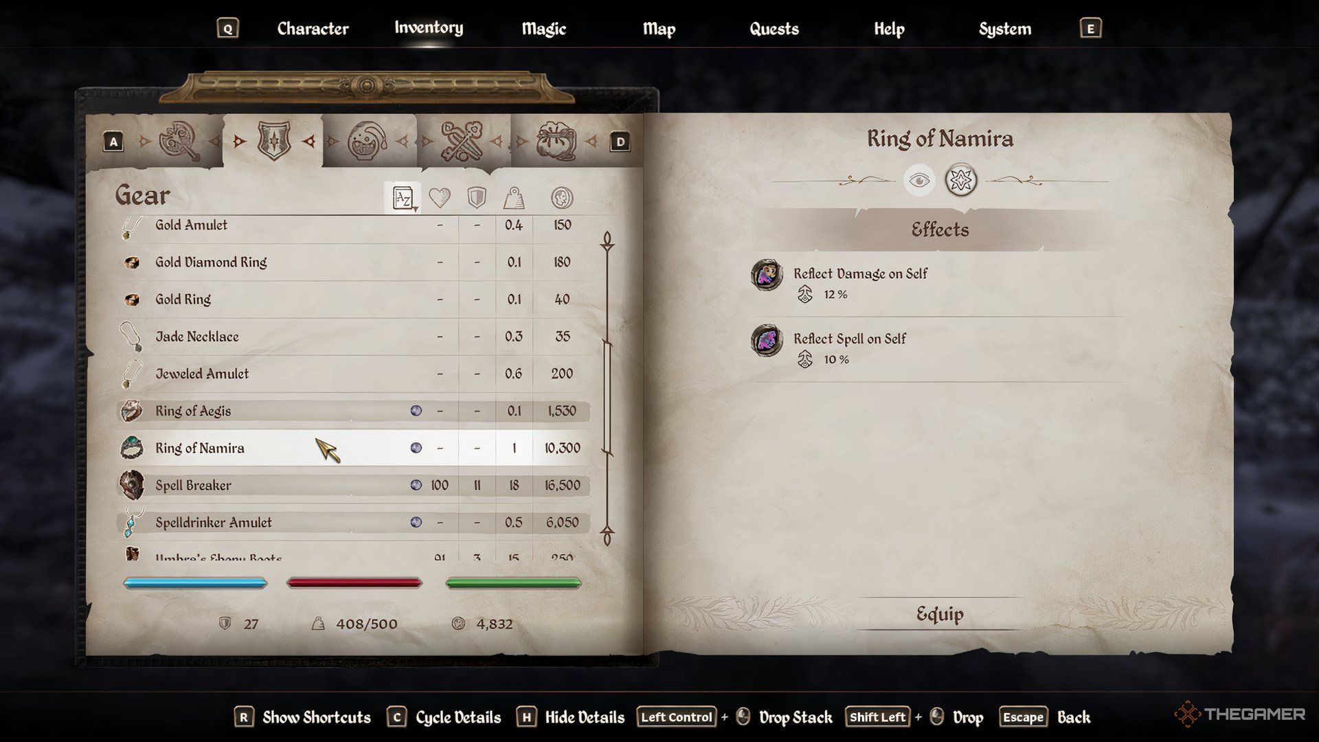 Ring of Namira in The Elder Scrolls IV Oblivion.