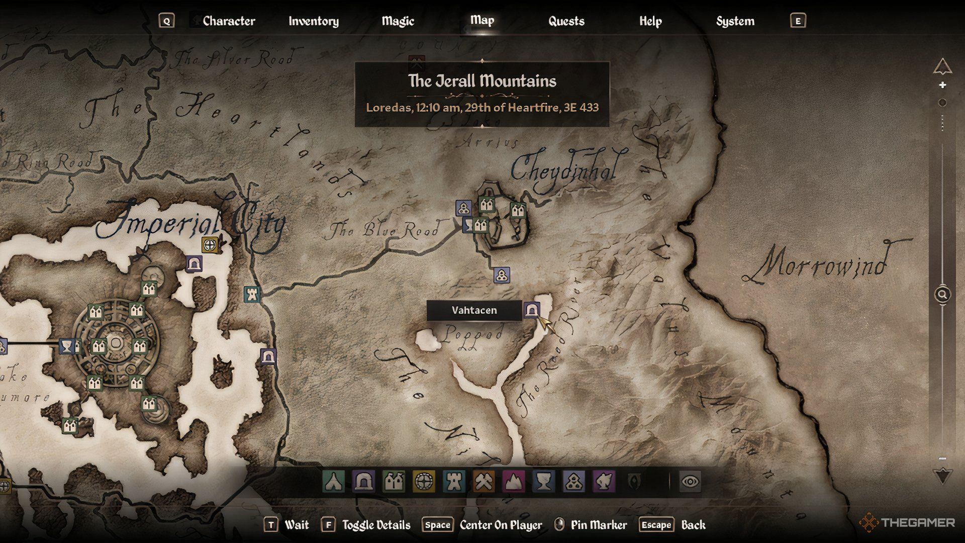 Map location of the Vahtacen ruins in The Elder Scrolls IV Oblivion Remastered.