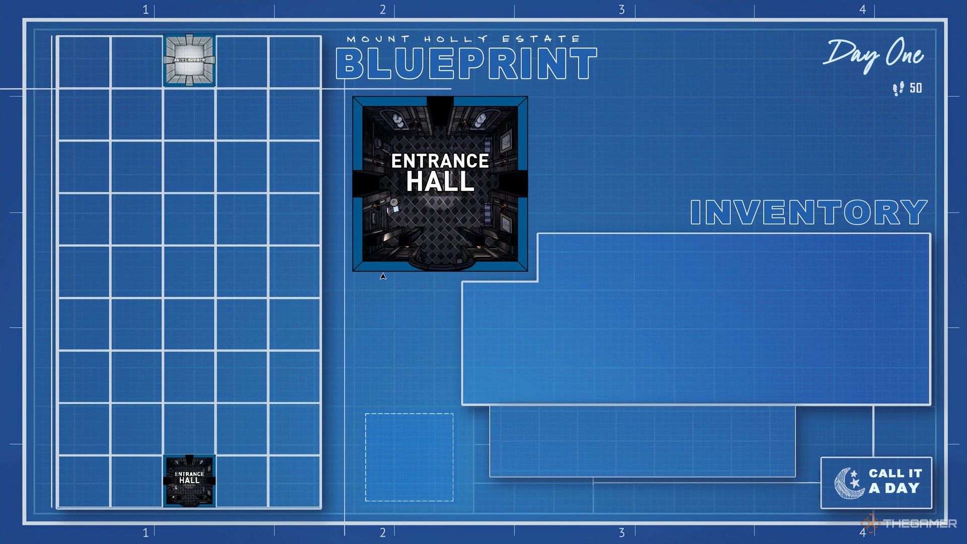 The empty blueprint in Blue Prince.