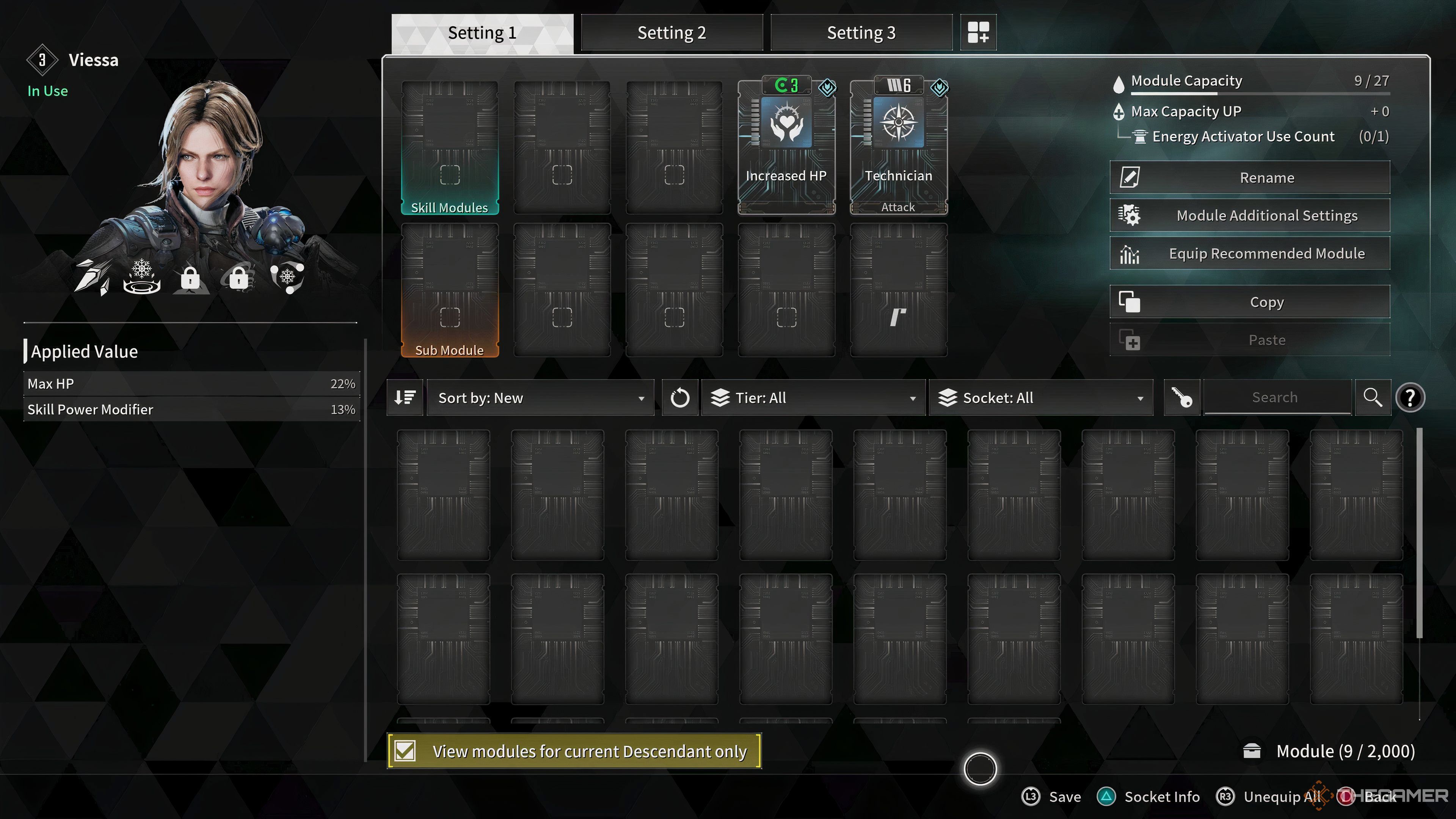 The First Descendant Armour Mods Selection Menu Screen Viessa.
