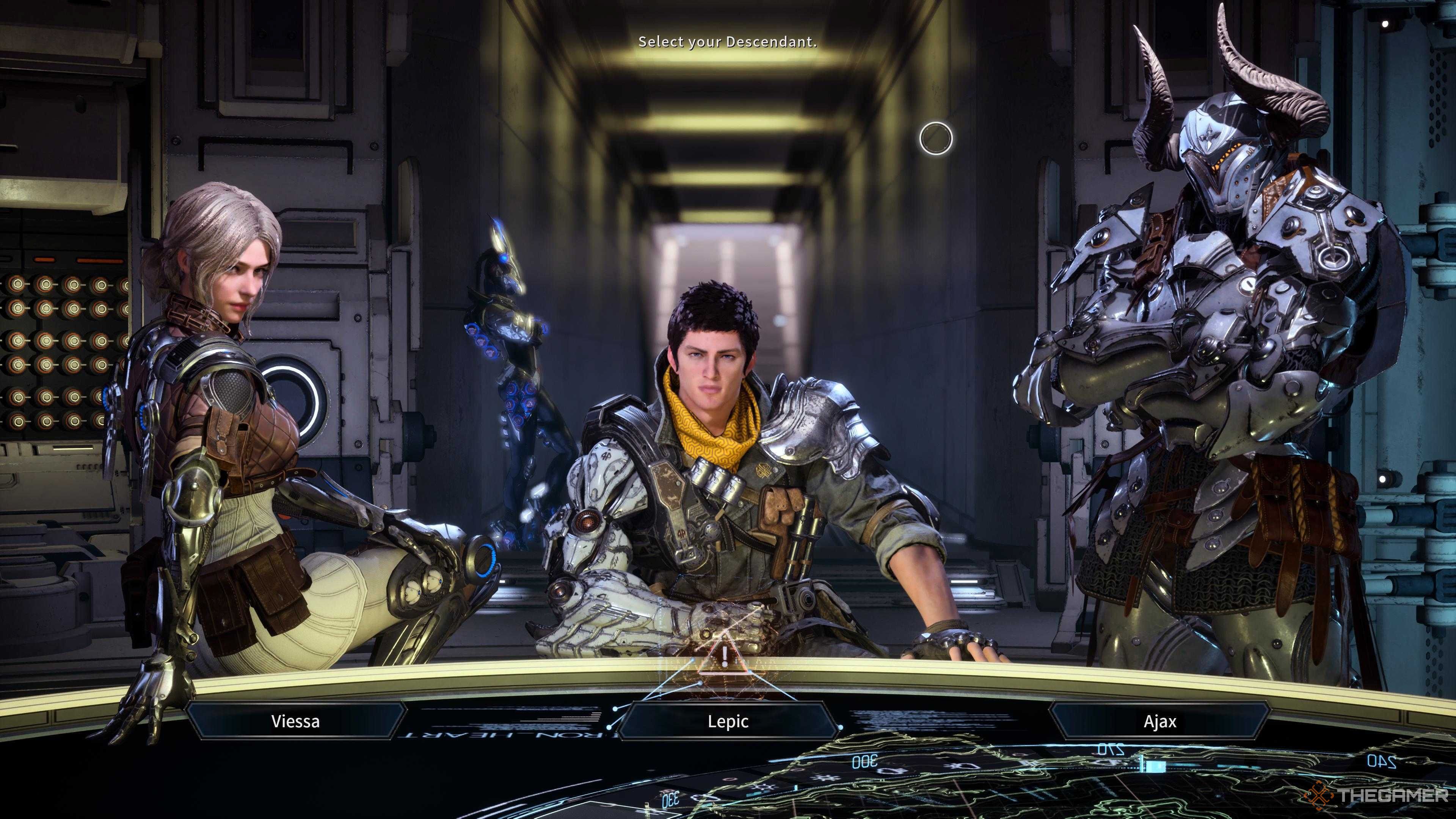 The First Descendant Character Selection Start Screen Showing Viessa, Ajax and Lepic.