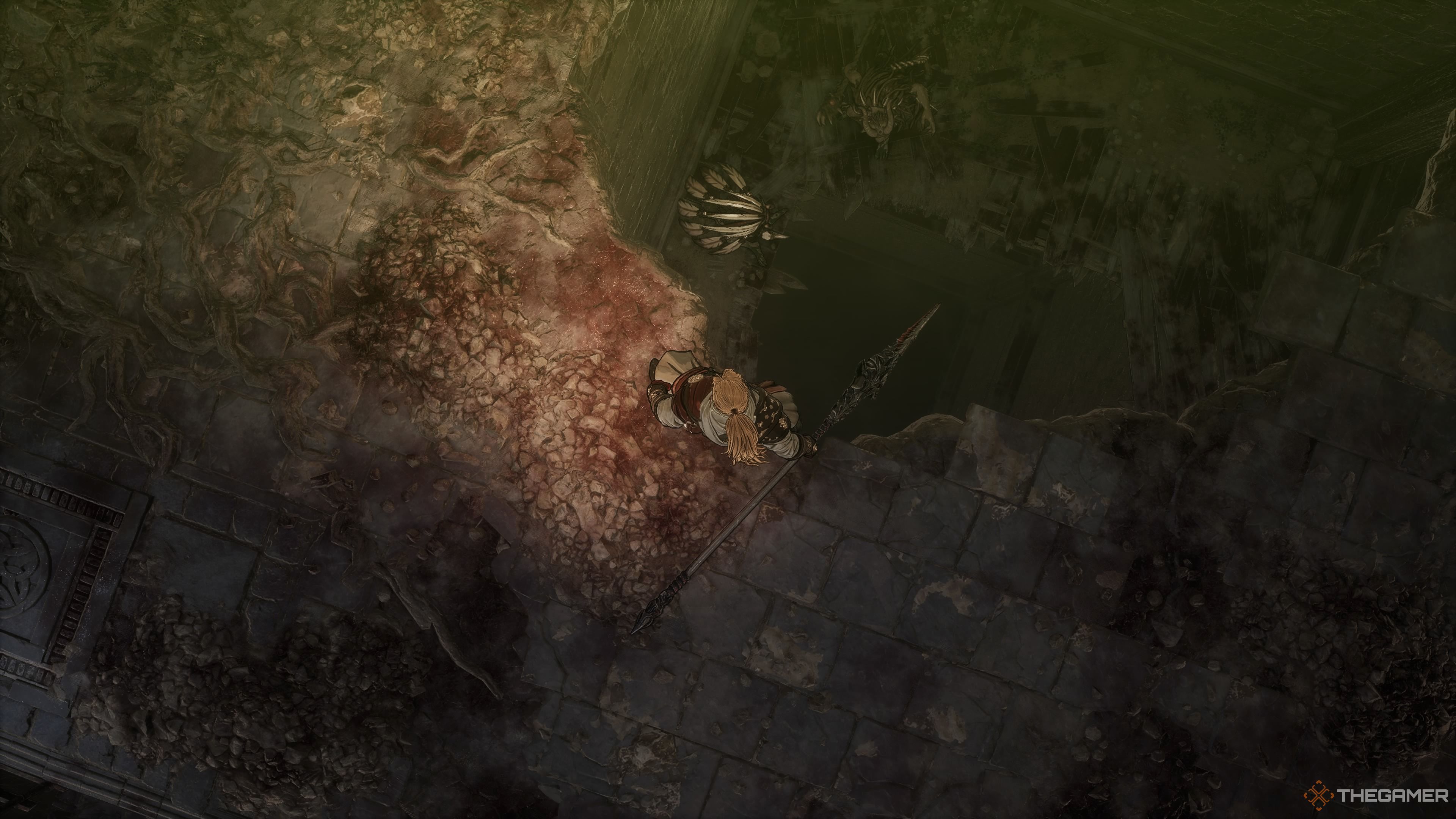 The hole with the Shamans below in the Transcendental Sword mission in The First Berserker Khazan.