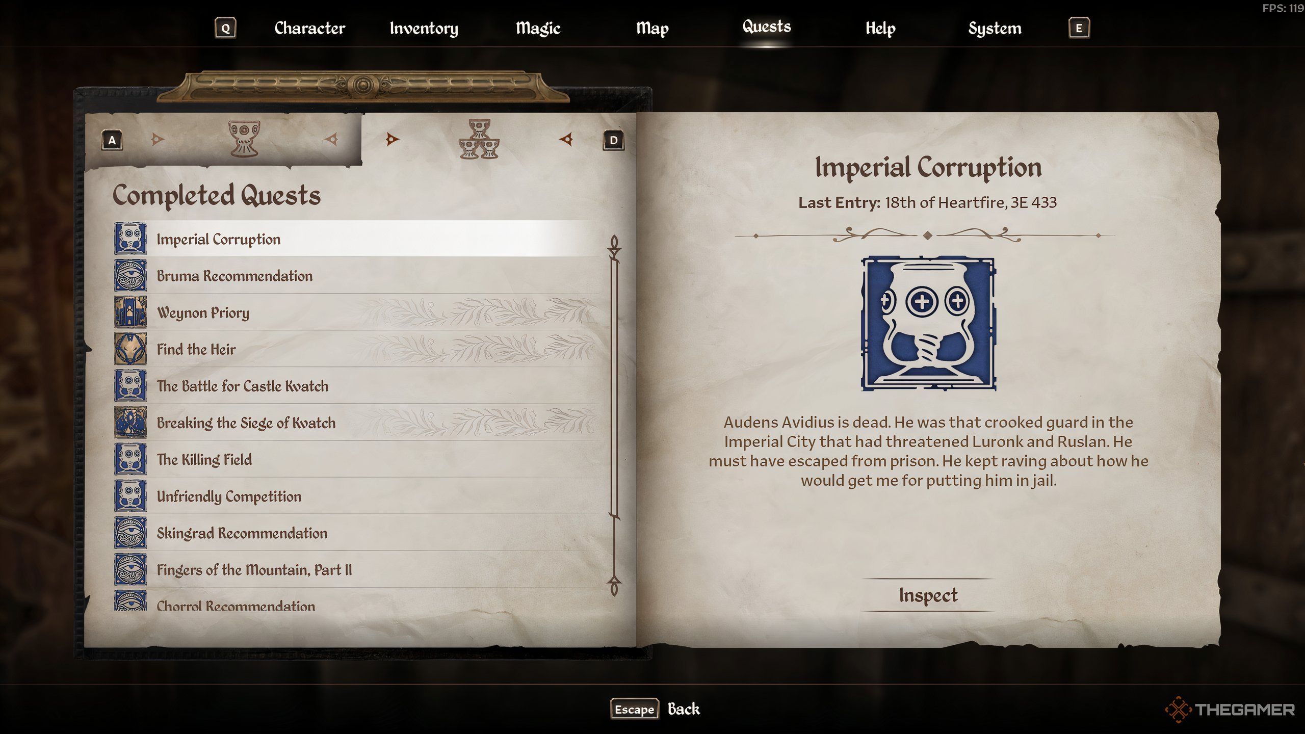 The Imperial Corruption quest complete screen in Oblivion Remastered.