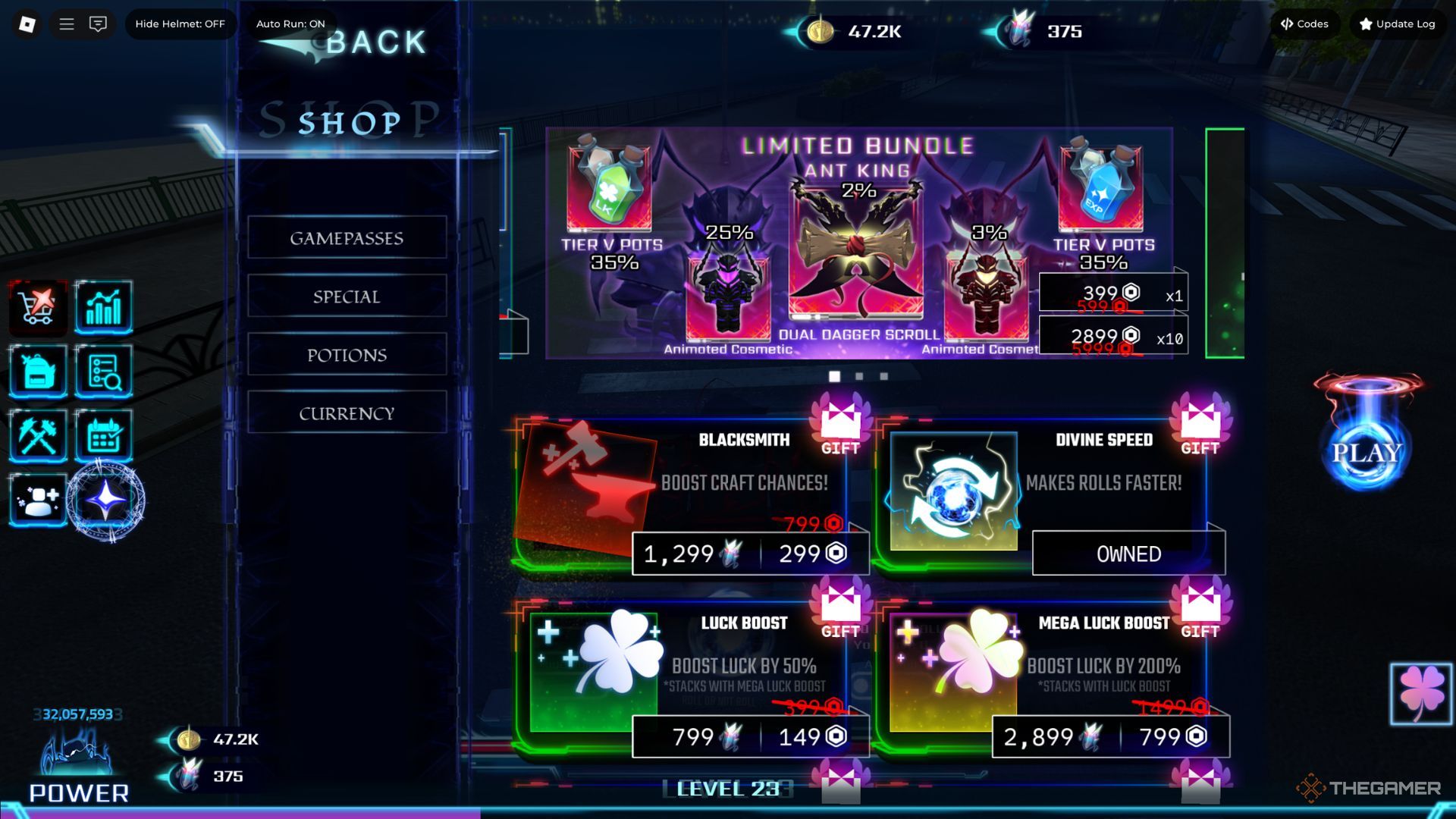 The player character shows the limited Ant King bundle via the in-game store in Hunters.
